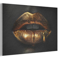 AKUSTIKBILD Frau - Porträt - Lippen - Gold - Schwarz Akustikpaneele 90x60 cm - Schwarz, Kunststoff (90/60/0.9cm) - MuchoWow