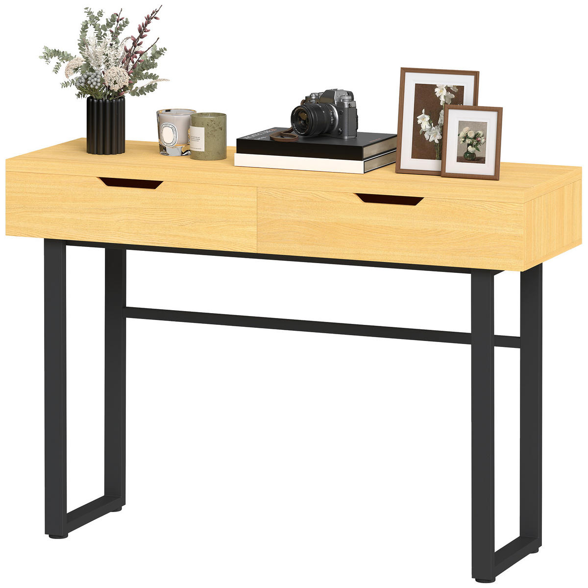 KONSOLENTISCH Schmaler Flurtisch mit 2 Schubladen, Metallrahmen, für Flur 110 x 35 x 76,5 cm Natur - Naturfarben, Holzwerkstoff (110/76.5/35cm)