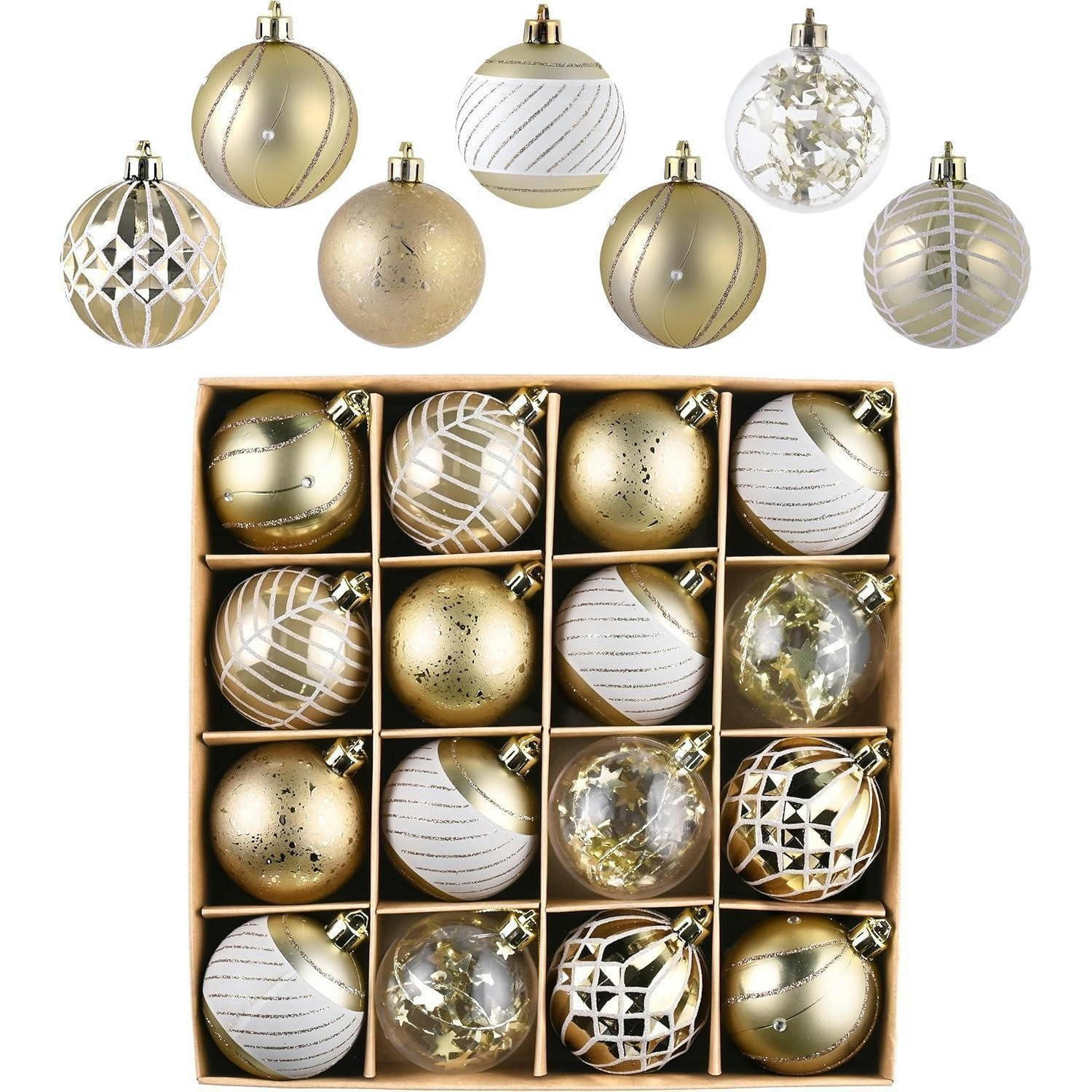 WEIHNACHTSKUGELN 16-teiliges Set 6 cm Weiß Gold Bruchsicher Kunststoff - Multicolor, Kunststoff (6/6/6cm)
