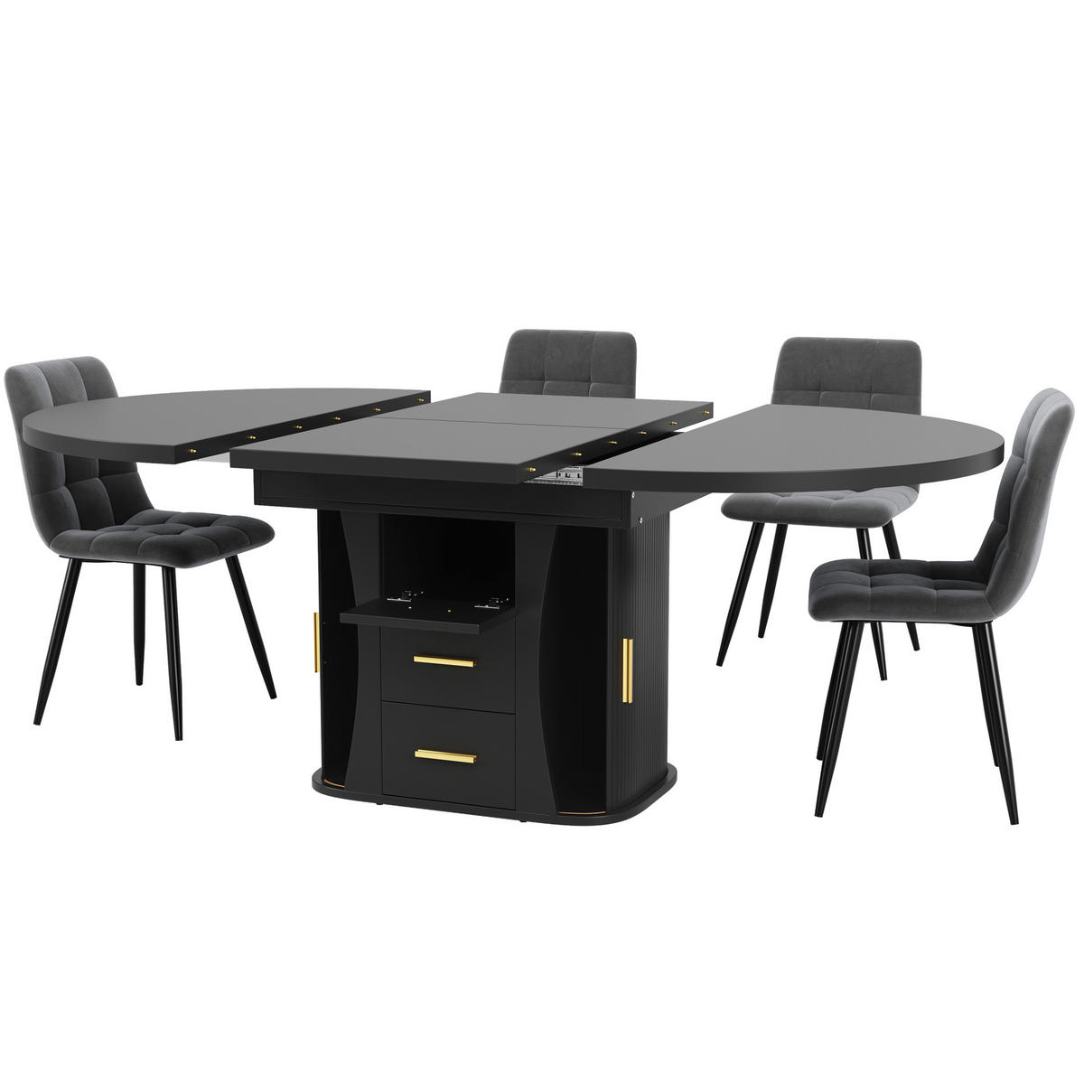 JÍDELNÍ stůl 118-158 cm s výsuvnou deskou a úložným prostorem, stabilní konstrukce, Černá - černá, kompozitní dřevo (118/118/77cm) - Redom