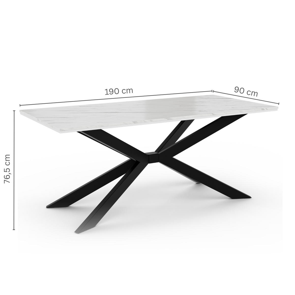 ESSTISCH Weiß Marmoroptik 190x90 cm - Schwarz/Weiß, Holzwerkstoff (190/90/76.5cm) - PROSPERO