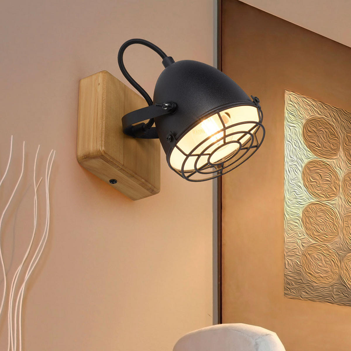 LED WANDLEUCHTE Holz Schwarz - Schwarz, Holz (20/20/11.5cm)