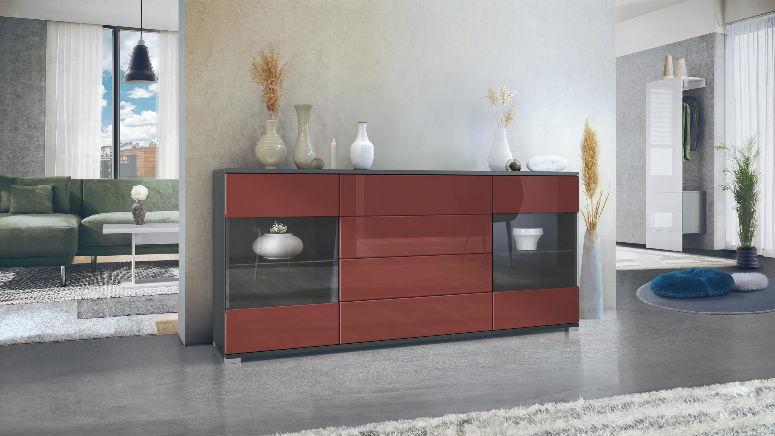 SIDEBOARD Bari Bordeaux Hochglanz - Bordeaux, Holzwerkstoff (166.5/75.5/35cm) - Vladon