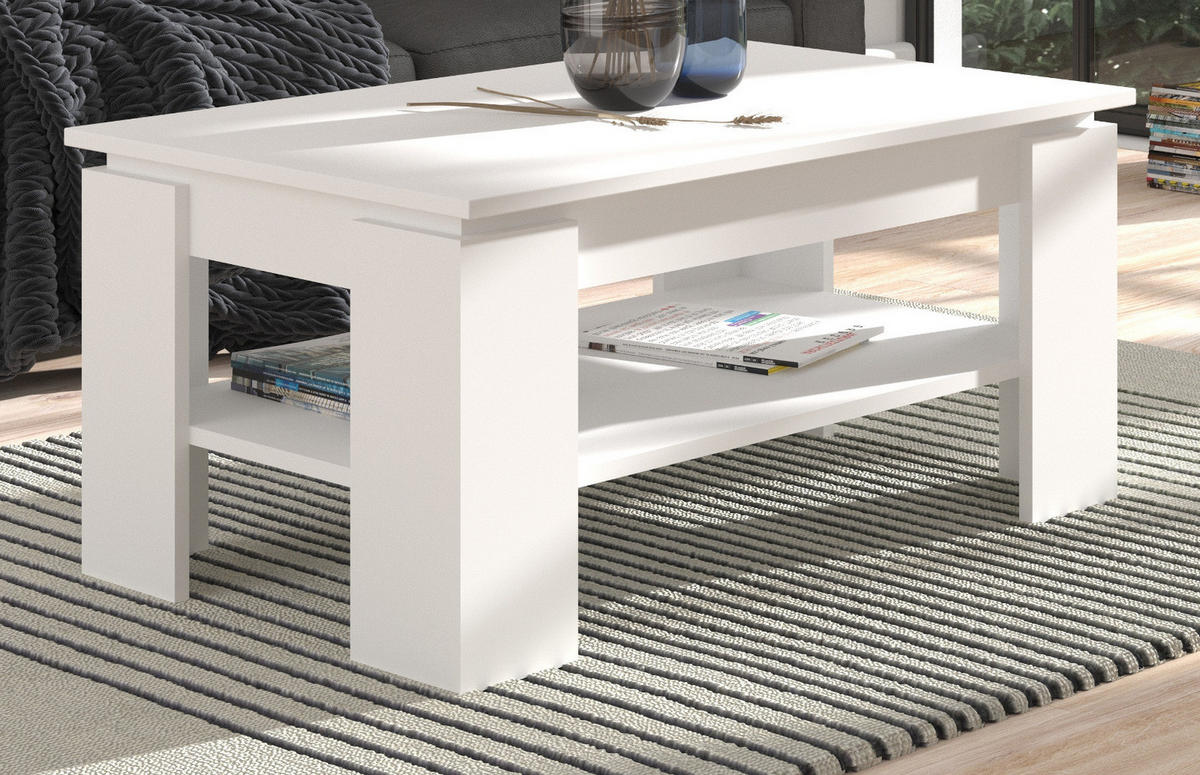 COUCHTISCH weiß matt 100 x 60 cm, Wohnzimmertisch mit Ablage - Eiche Artisan/Weiß, Holzwerkstoff/Metall (100/60/45cm) - Inn.Furn