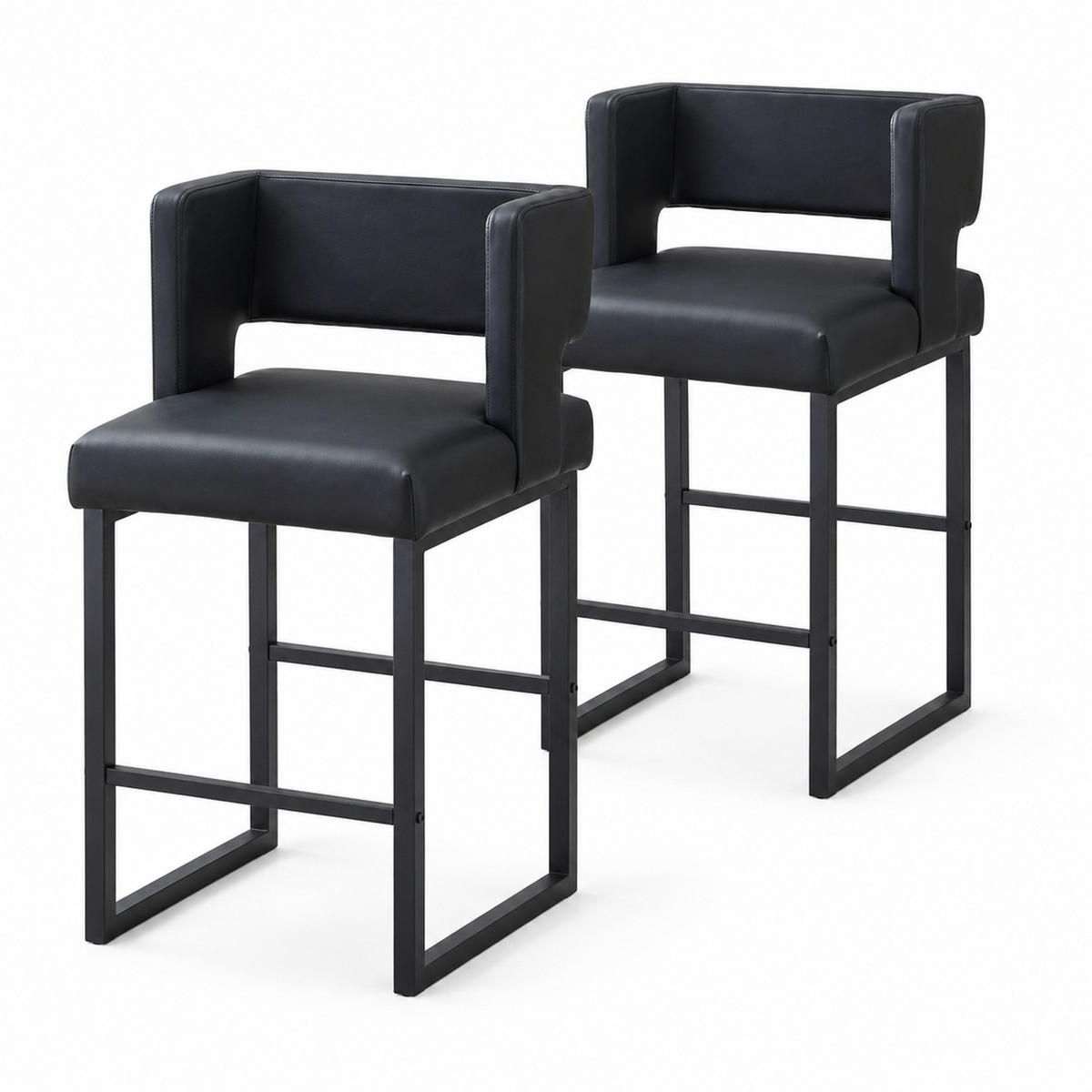 BARHOCKER Schwarz mit gepolstertem PU-Sitz - Schwarz, Metall (53.3/91.4/48cm) - MIVRAY