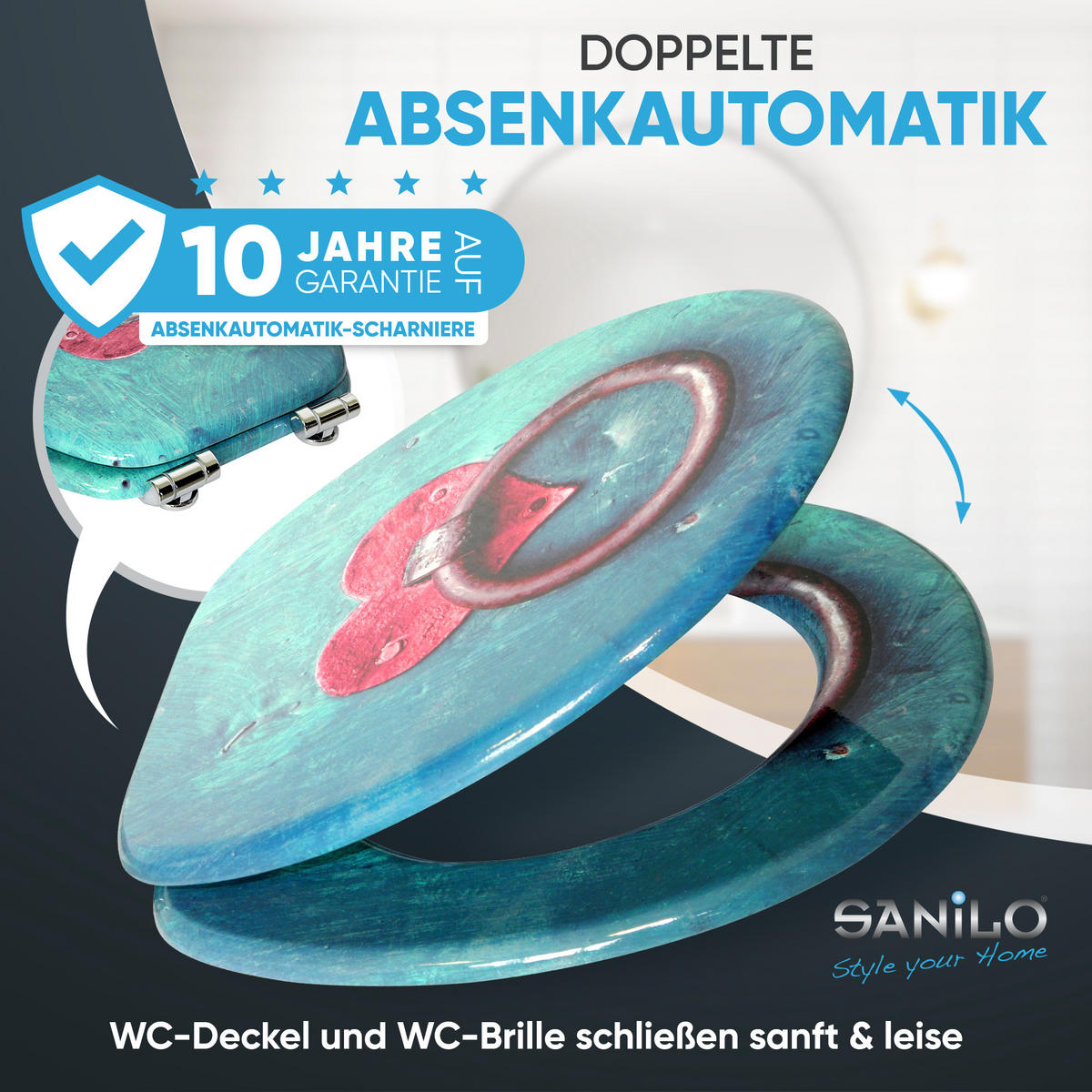 WC-SITZ mit Absenkautomatik Knocker - Türkis, Holzwerkstoff (38/6/47cm) - Sanilo