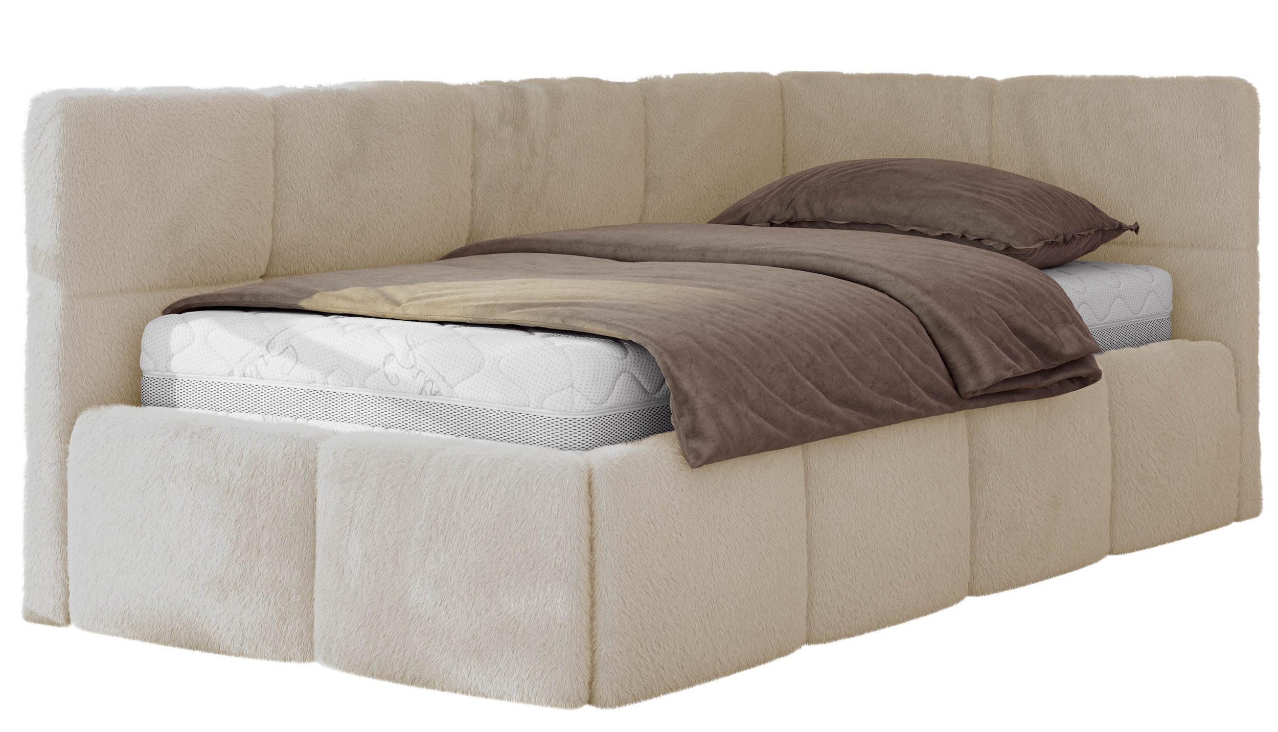 JUGENDBETT ARVO 90/200 - Creme Plüsch - ohne Matratze - Rechts Seite - Creme, Textil (200/90cm) - MKS