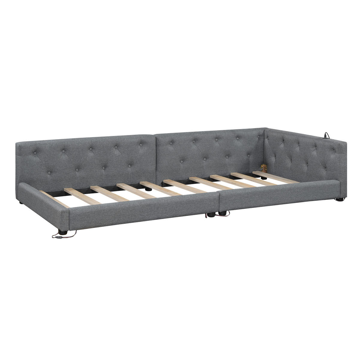 SCHLAFSOFA 90x200cm Grau Leinen LED-Licht Kopfteil USB-C - Grau, Holz (90/200cm) - FLIEKS