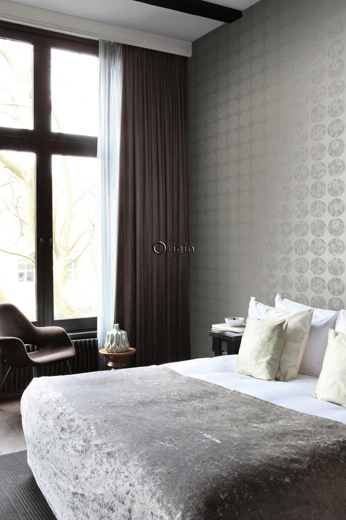 TAPETE große verwitterte Kugeln 53 cm x 10.05 m - Grau, Papier (53/1000cm) - Origin Wallcoverings