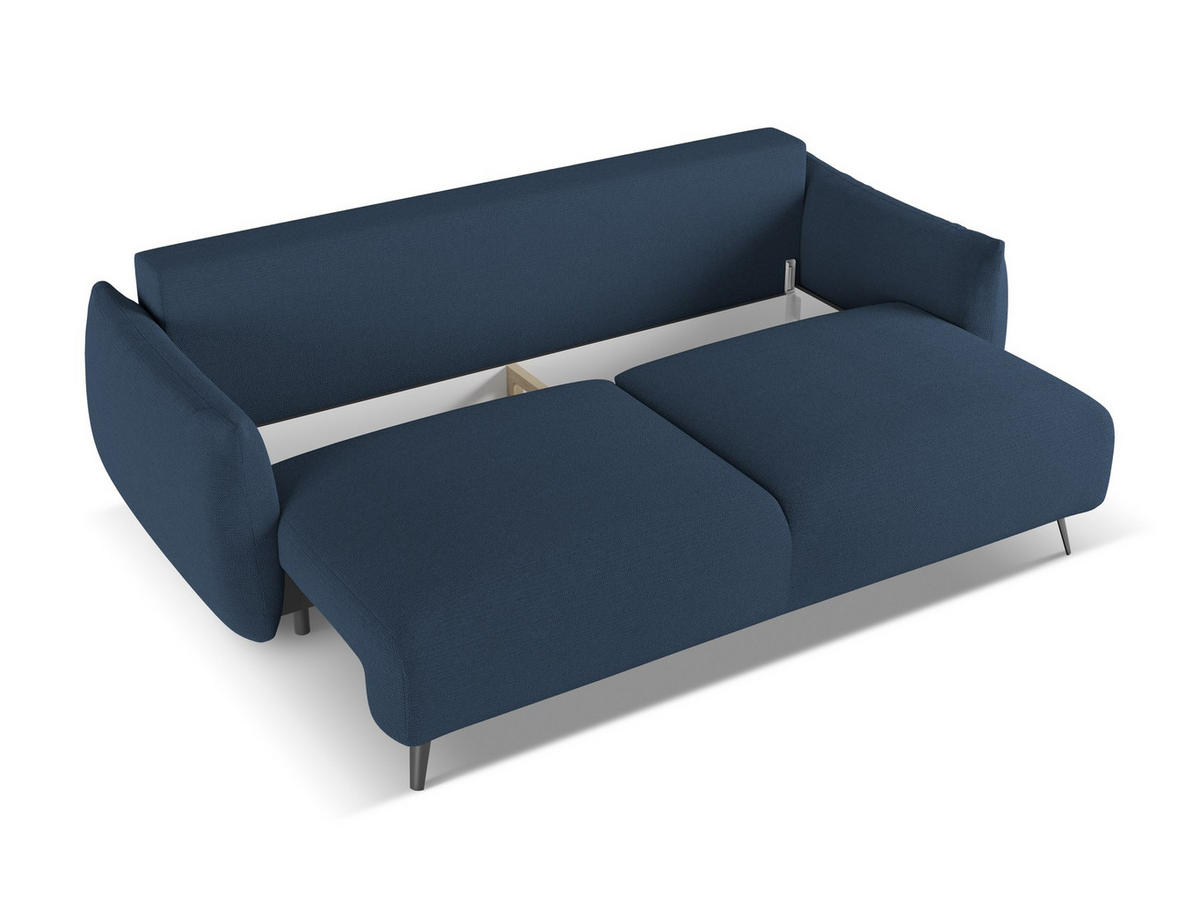 3-SITZER SOFA mit Schlaffunktion Chenille Stoff Blau - Blau/Schwarz, Textil/Metall (230/86/105cm) - Makamii