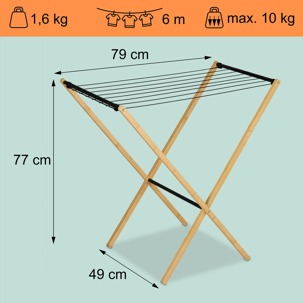 SUŠIAK na prádlo - viacfarebná, kov/drevo (79/77/49cm) - Relaxdays