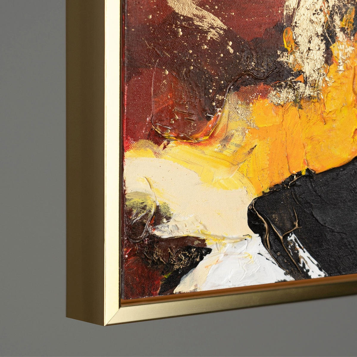 GEMÄLDE Orangene Explosion II Schattenfugenrahmen Gold 180x120 cm - Goldfarben, Holz (180/120cm) - YS-art gallery