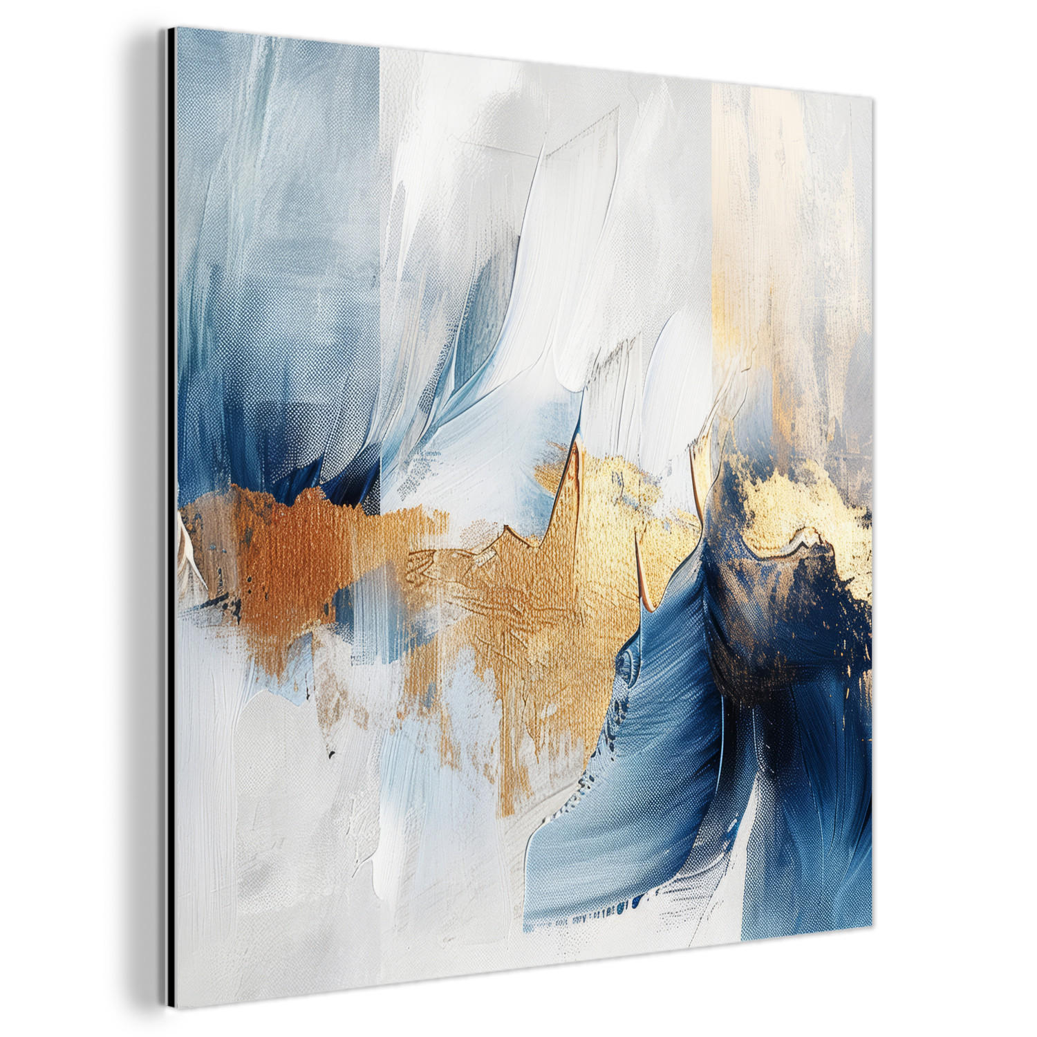METALLBILD Gold - Blau - Aquarell - Kunst - Modern 20x20 cm - Hellblau, Metall (20/20cm) - MuchoWow