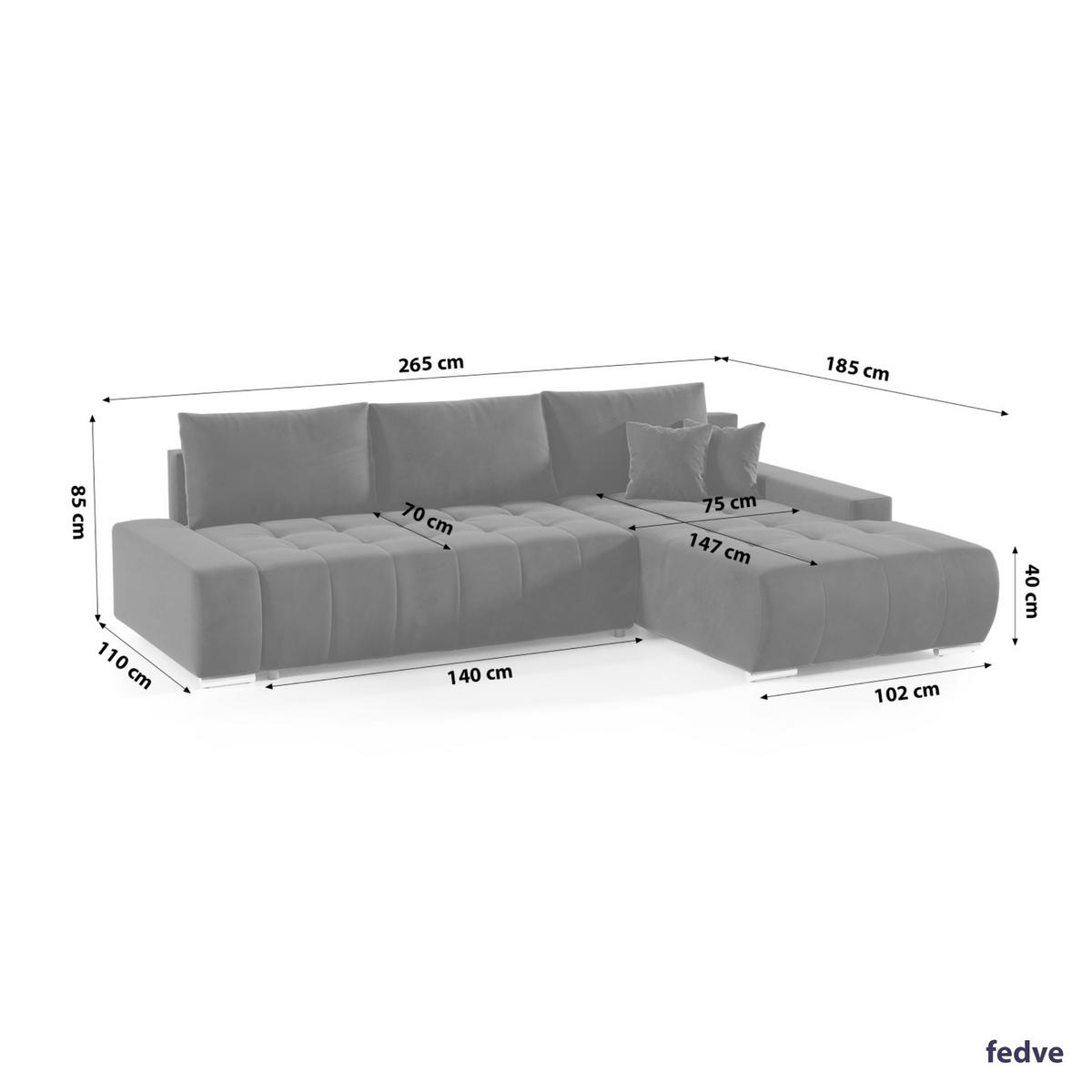 ECKSOFA mit Schlaffunktion Dhaka L, Schwarz - Schwarz, Textil (185/265cm) - Fedve
