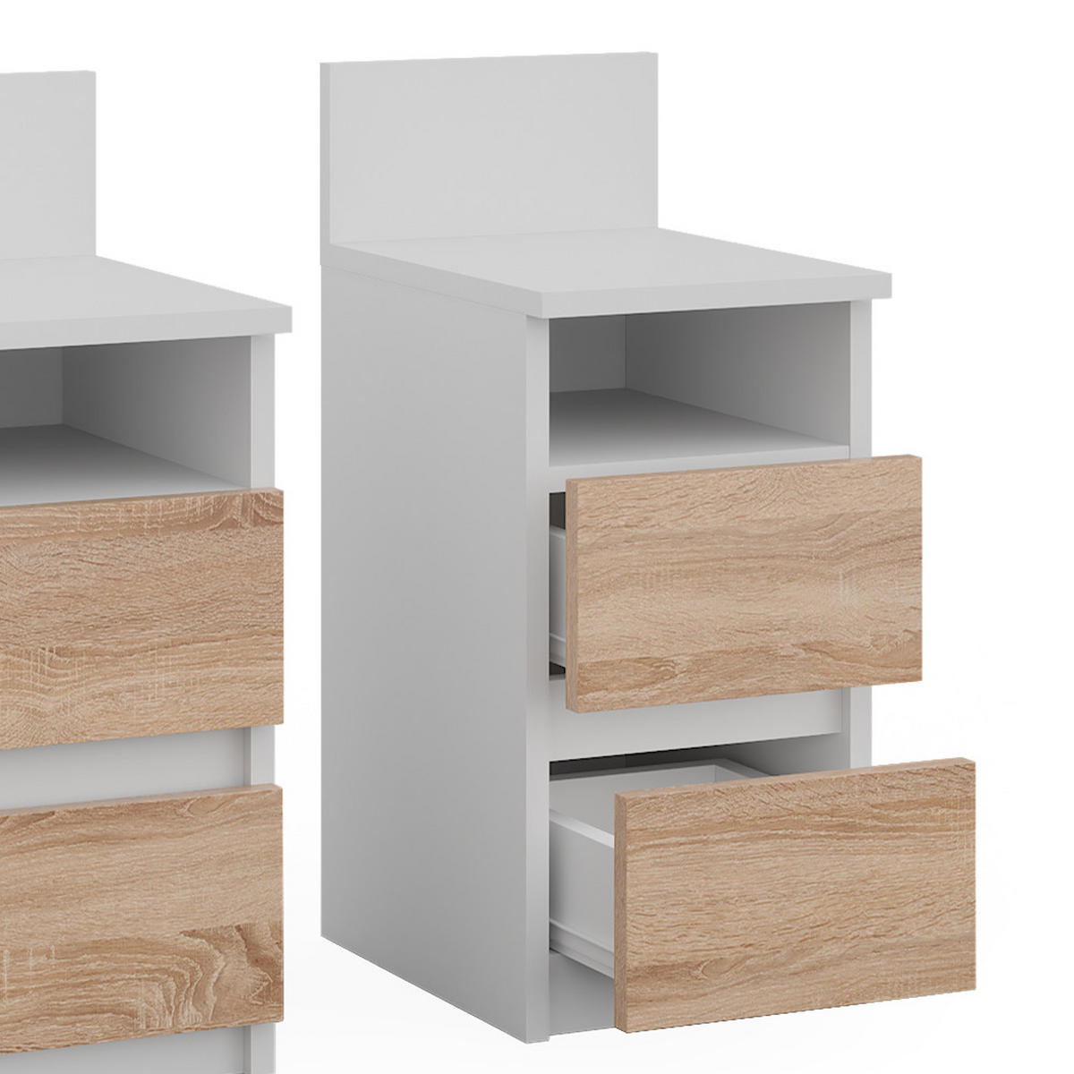 NACHTTISCH Monty Weiß/Sonoma 25 x 59.1 cm 2er Set - Weiß/Sonoma Eiche, Holzwerkstoff (25/59.1/32.3cm) - Vicco