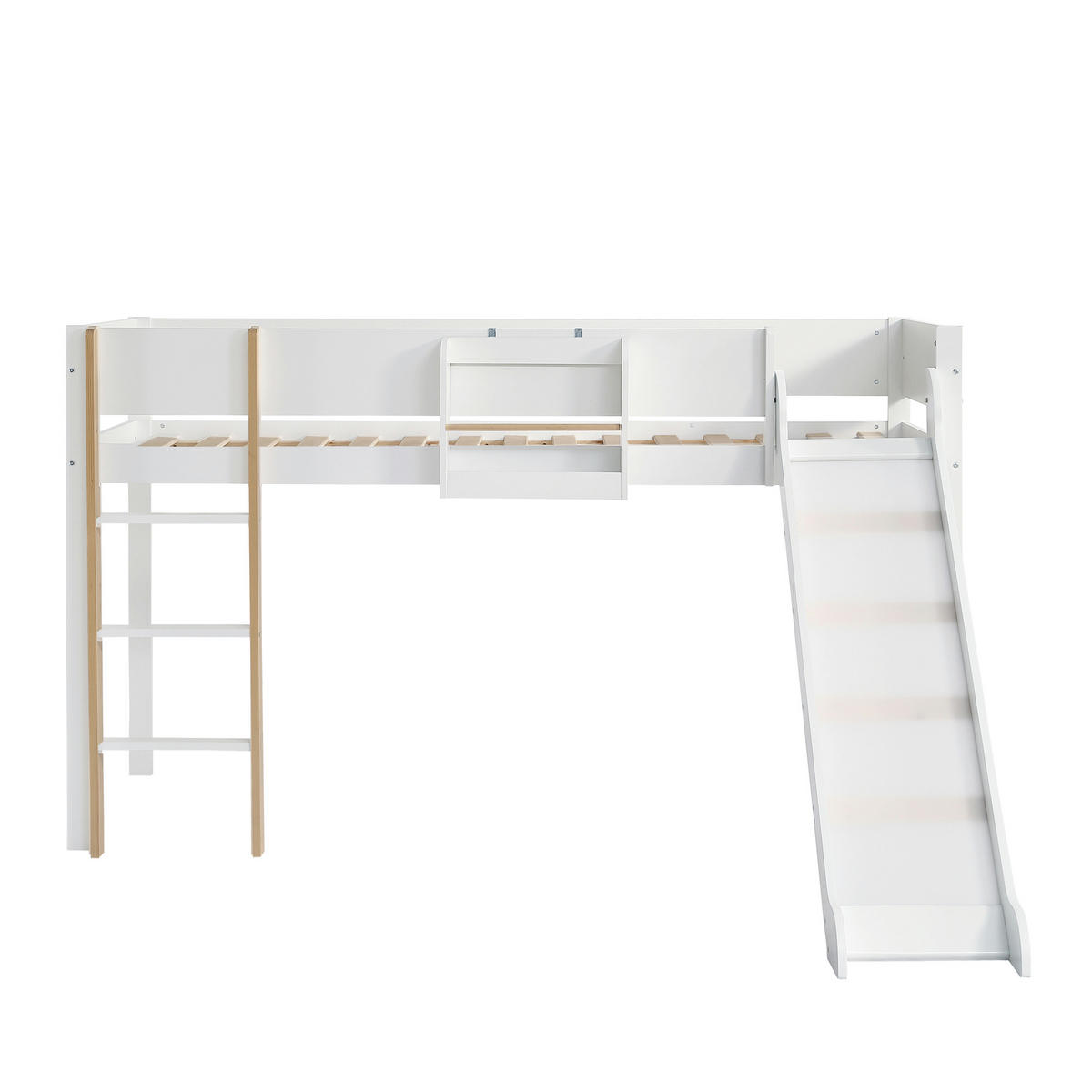 HOCHBETT 90/200 cm mit Rutsche und Regal, Weiß/Natur - Weiß, Holzwerkstoff (90/200cm) - Flora Grace