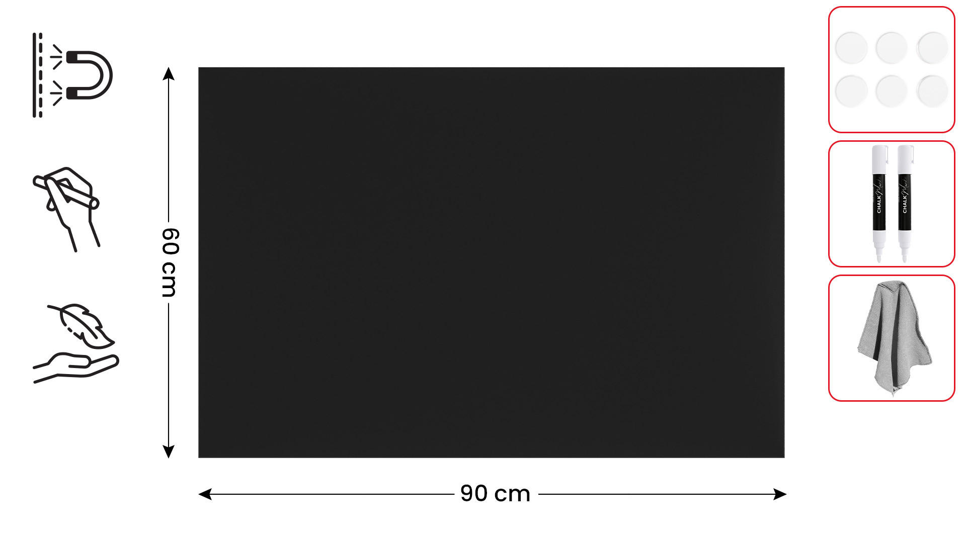 METALBOARD mit Kreideoberfläche 90x60cm + Zubehör-Set - Schwarz, Metall (90/60/1.8cm) - ALLboards