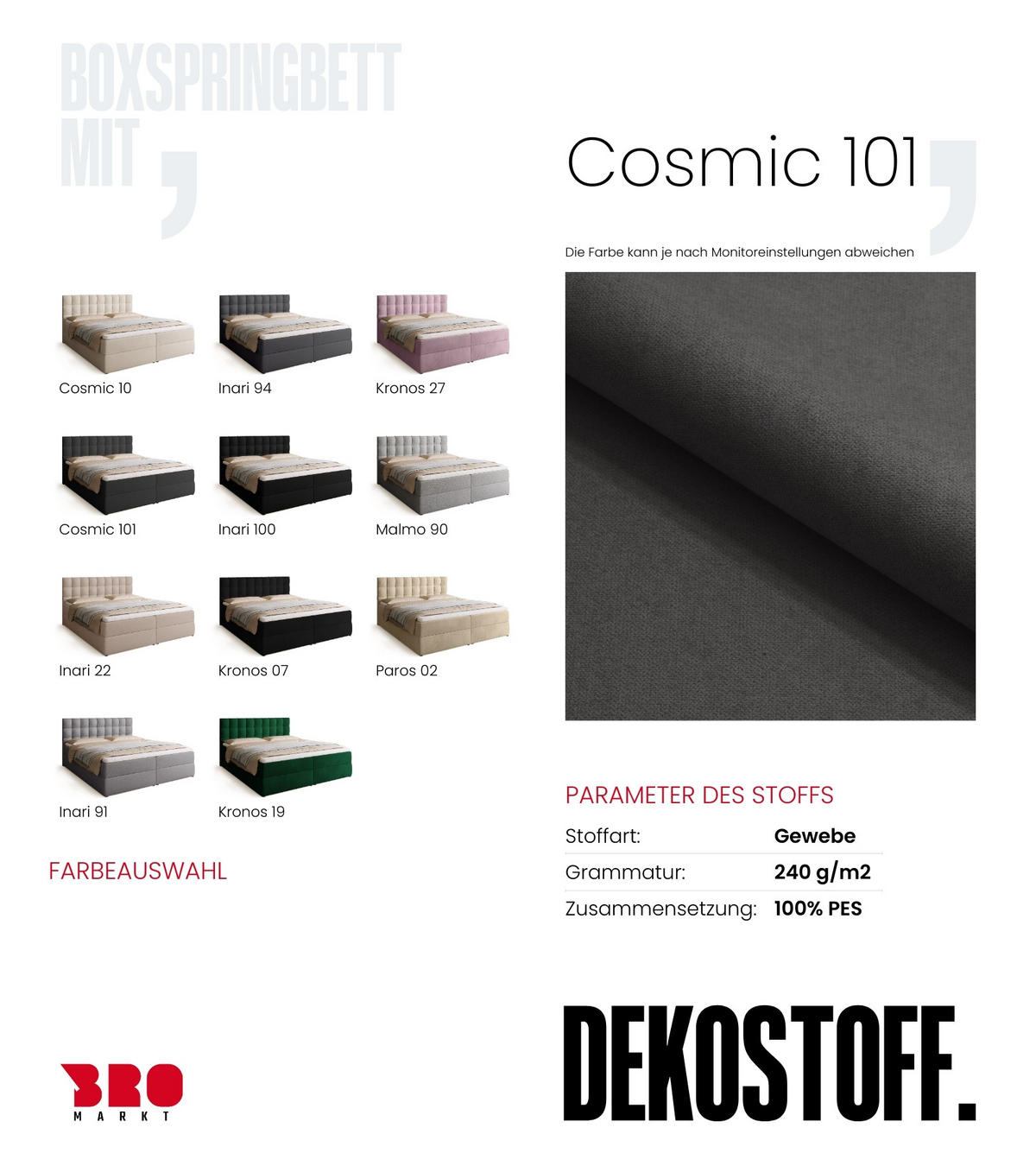 BOXBETT Detroit mit Topper 180/200 Anthrazit - Anthrazit, Holzwerkstoff/Textil (180/200cm) - Bromarkt