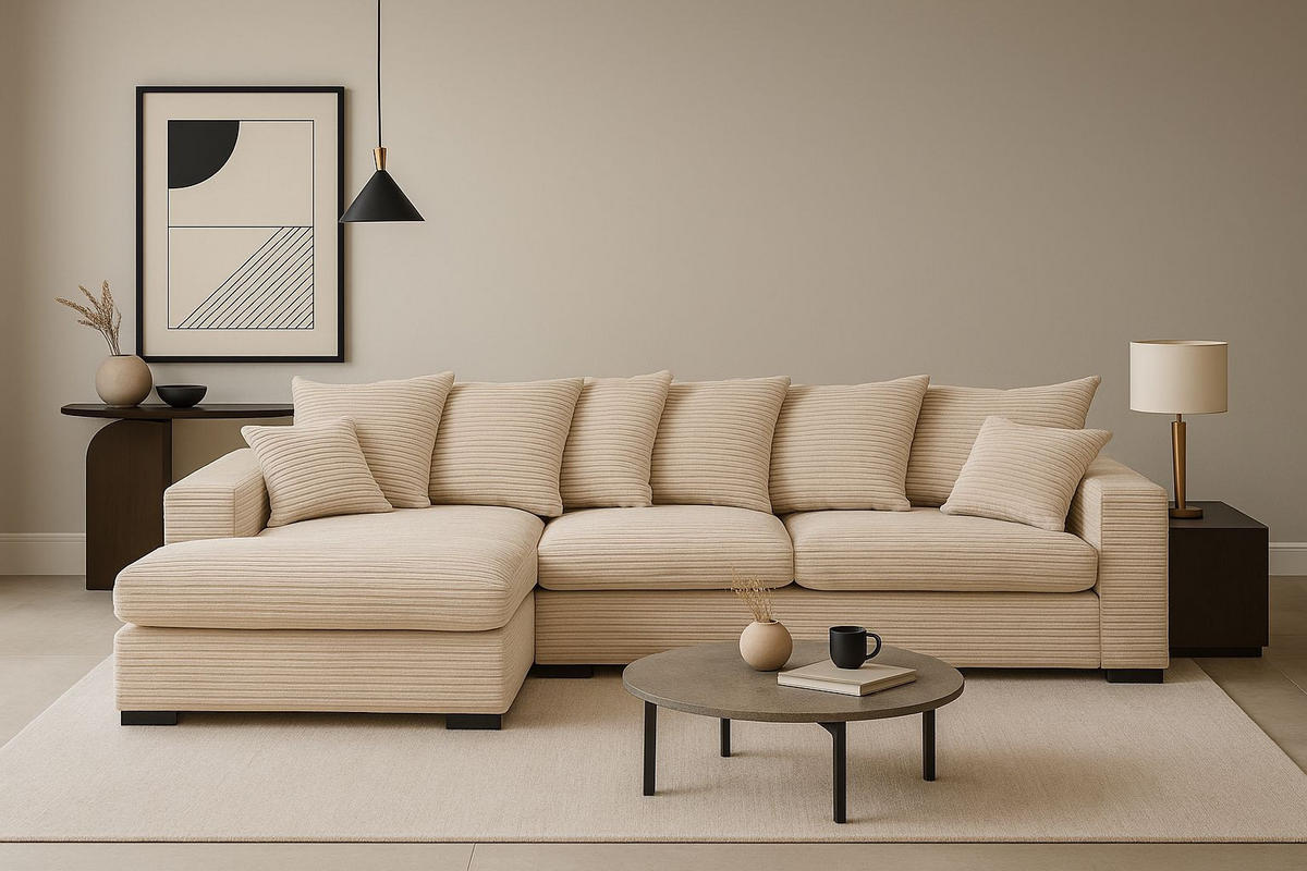 ECKSOFA Mit Schlaffunktion Und Bettkasten Couch L-form Gabon Stoff Zoom Creme Links - Creme, Holz (155/285cm) - Kaiser Möbel
