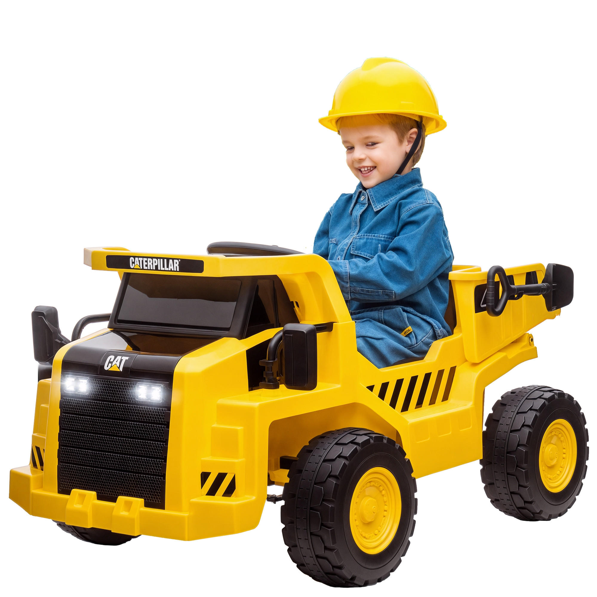 ELEKTRO-KINDERBAGGER DE-06198 Caterpillar lizenziert mit Fernsteuerung und Kipplaster Gelb - Gelb, Kunststoff/Metall (110/70.5/61.5cm) - ComfortXL