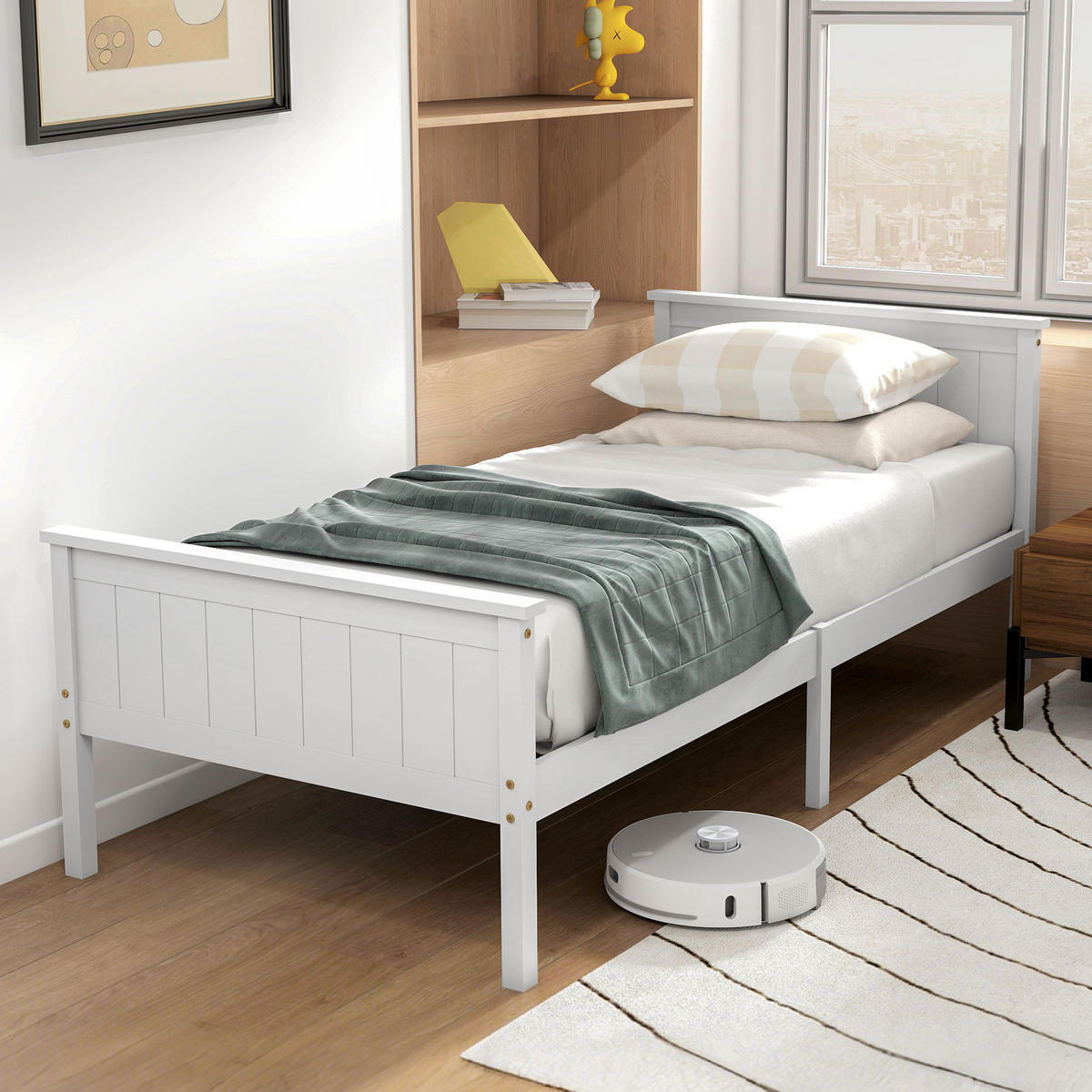 BETT 90x200 cm DE-14609 mit Lattenrost, Kopfteil und Fußteil Weiß - Weiß, Textil (90/200cm) - ComfortXL