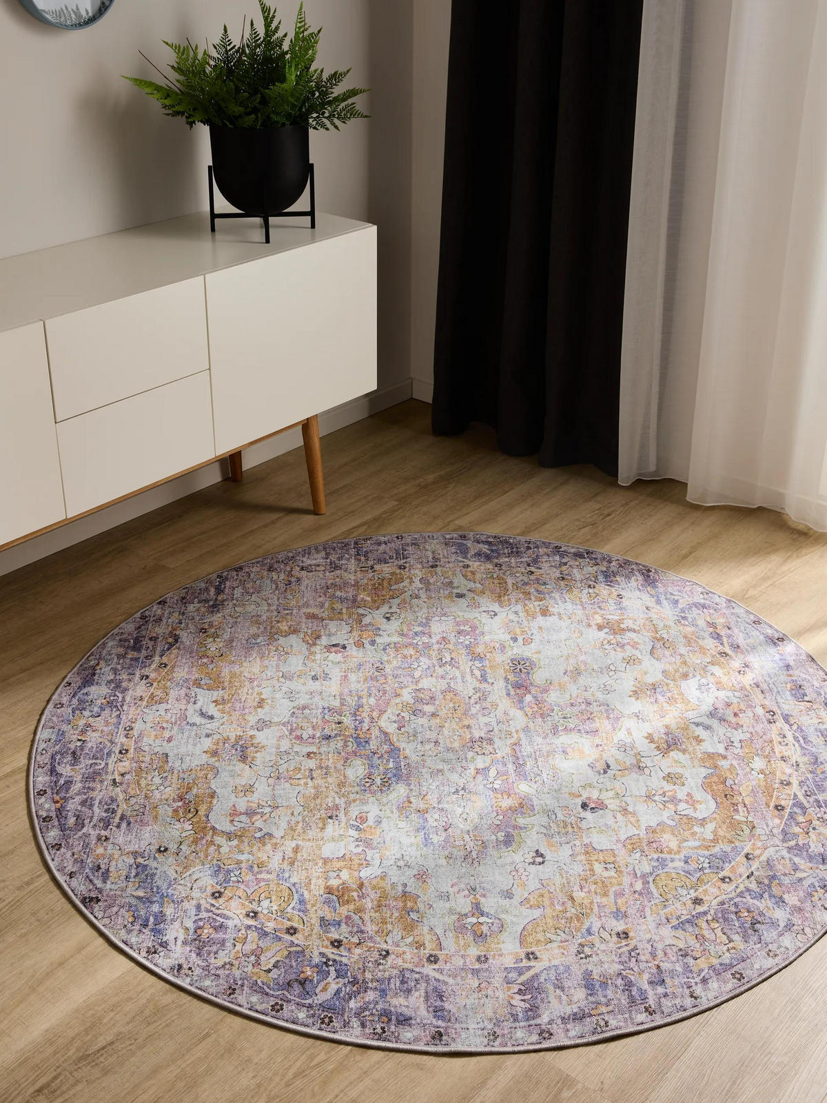 VINTAGE-TEPPICH George waschbar ø 120 cm rund - Lila/Multicolor, Kunststoff (120/120cm) - benuta