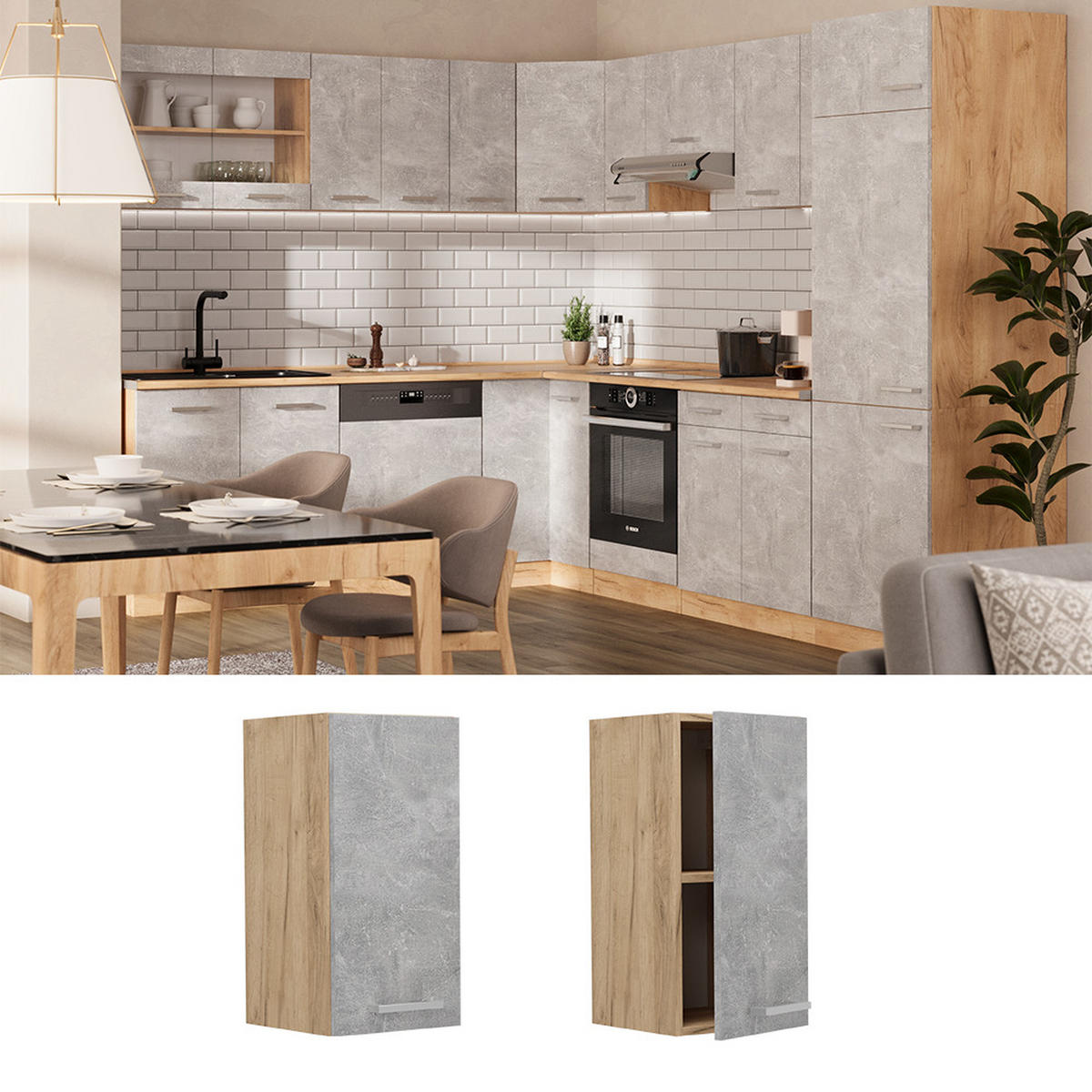 HÄNGESCHRANK R-Line Beton 30 cm - Honigeiche/Schieferfarben, Holzwerkstoff (30/60/31cm) - Vicco