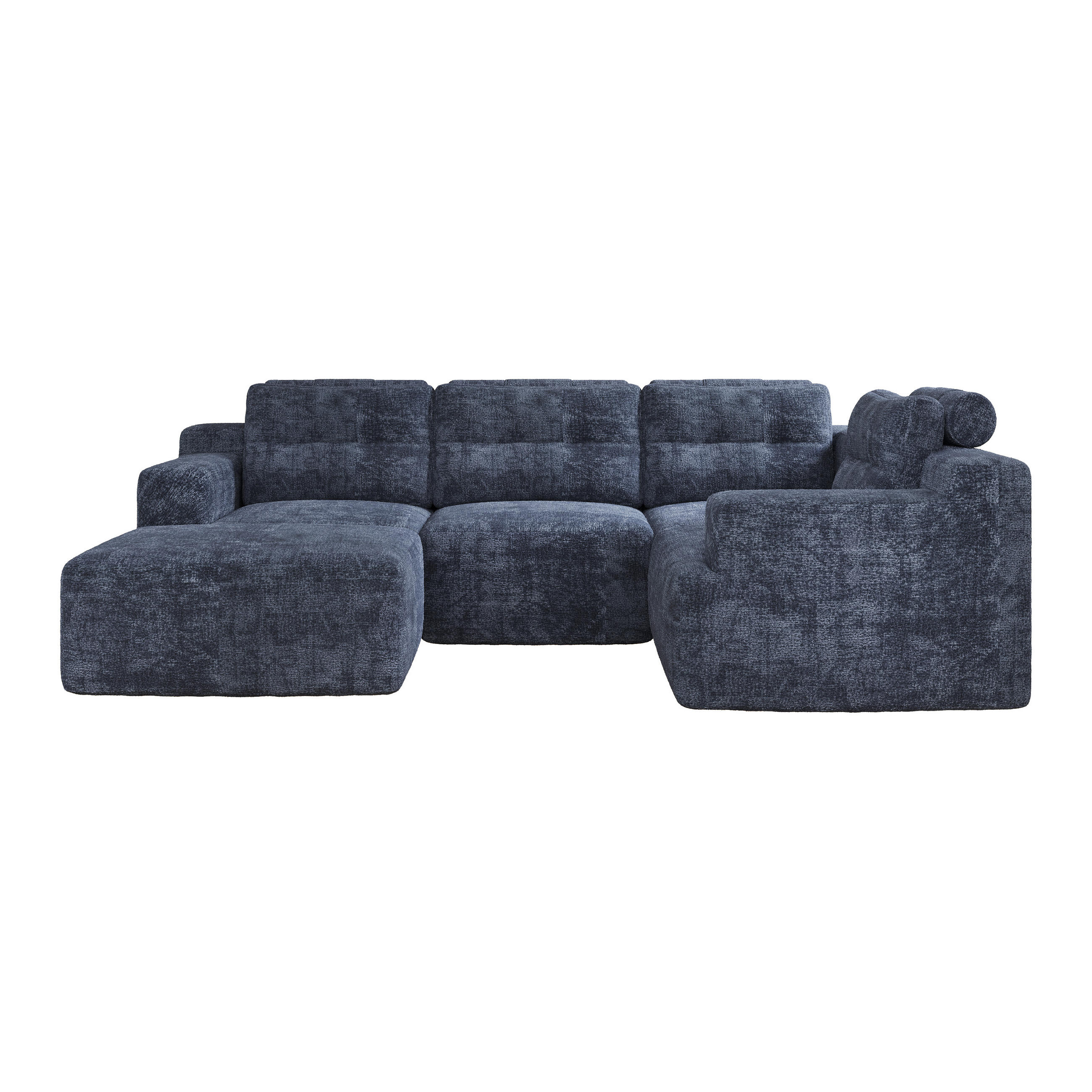 WOHNLANDSCHAFT 252/180/82 cm Blue mit 1 Fußhocker - Blau, Textil (252/82/180cm) - Oxeza