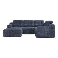 WOHNLANDSCHAFT 252/180/82 cm Blue mit 1 Fußhocker - Blau, Textil (252/82/180cm) - Oxeza