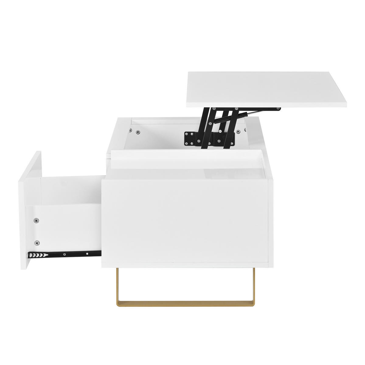 COUCHTISCH Höhenverstellbar MDF Hochglanz Schublade - Weiß, Holzwerkstoff (50/100/54.5cm) - FLIEKS