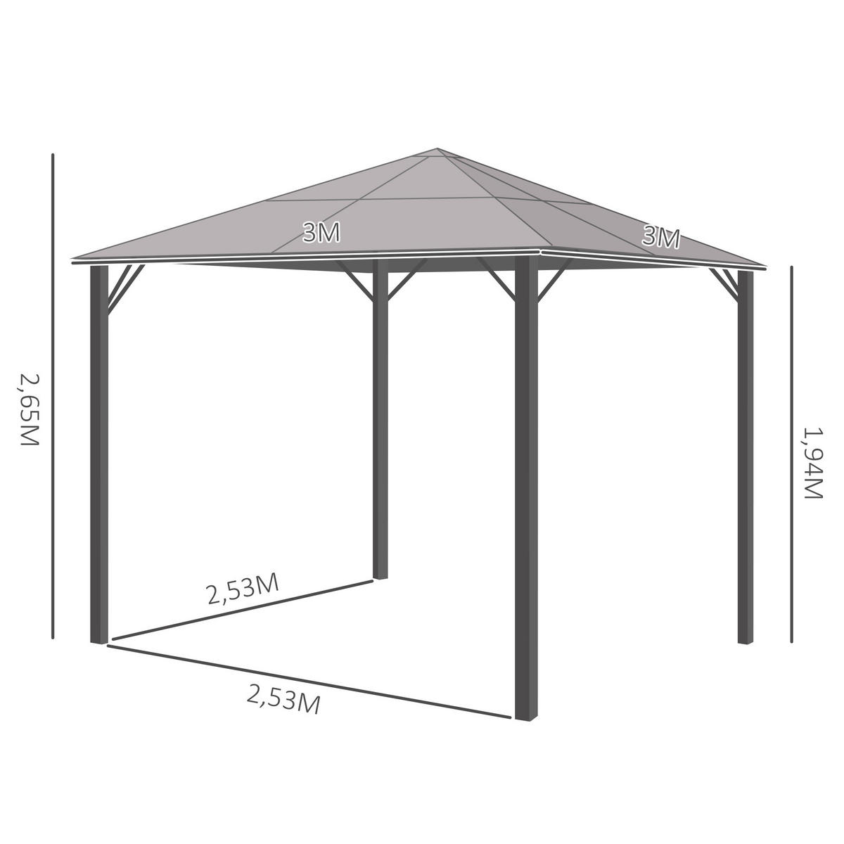 PAVILLON, Grau, 300L x 300B x 265H cm/300L x 400B x 265H cm, Alu, Polyester - Grau, Metall (300/265/300cm) - Outsunny