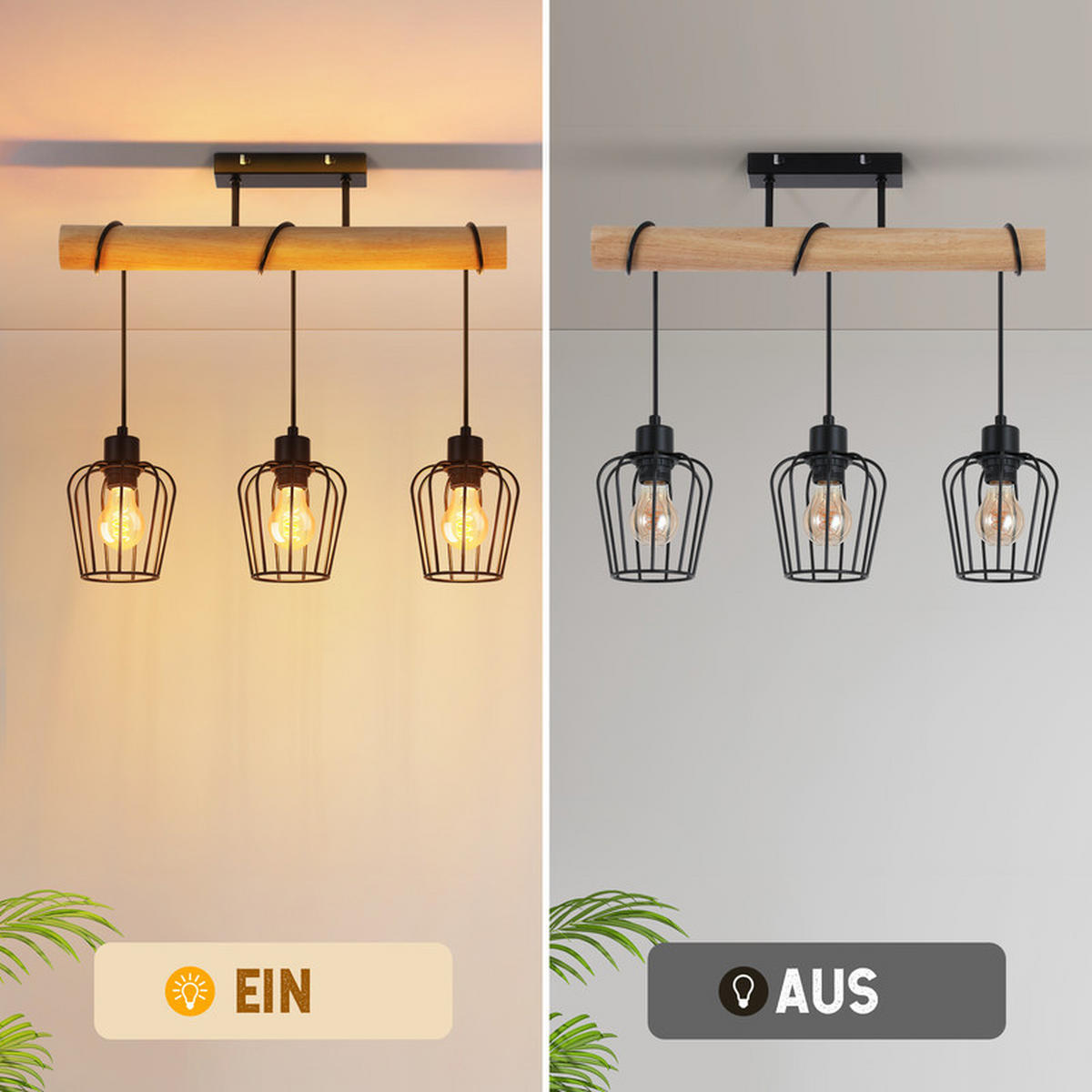 LED-DECKENLEUCHTE BURKE Ⅲ 52/13/43 cm - Braun, Metall (52/13/43cm) - Nettlife