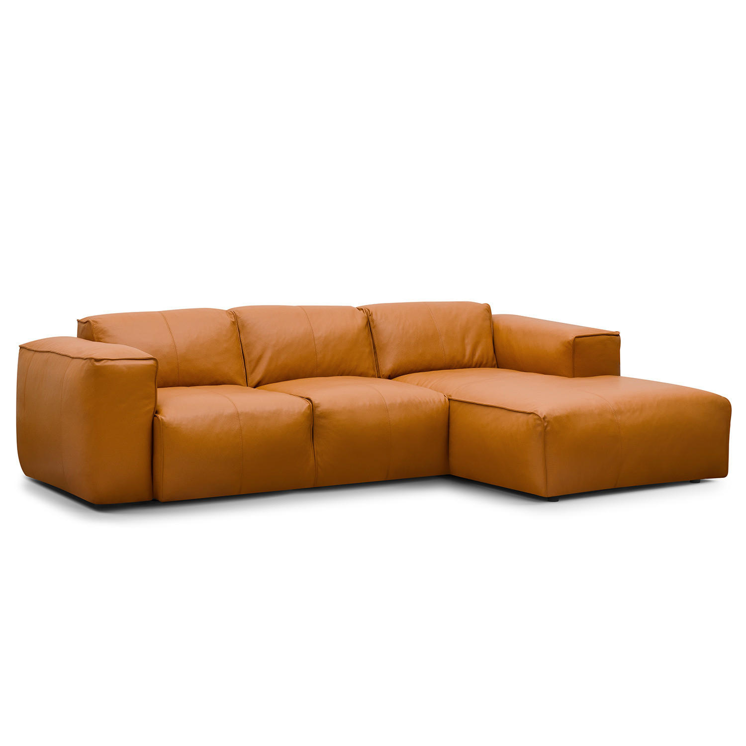3-SITZER ECKSOFA mit Longchair - Cognac/Schwarz, Leder/Kunststoff (251/173cm) - home24