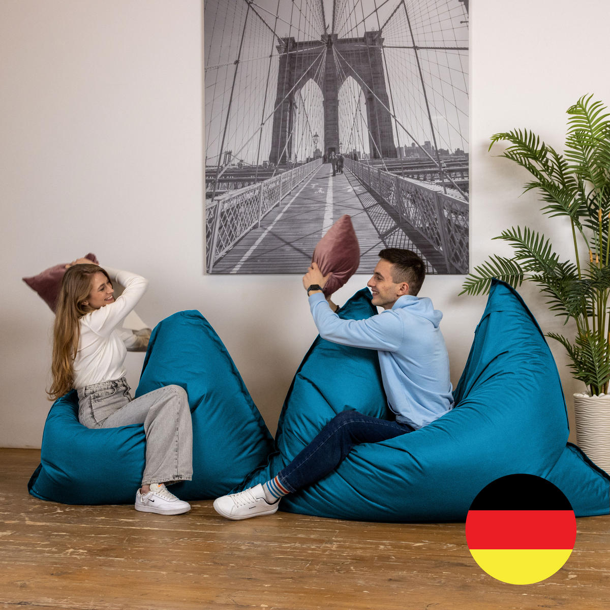 SITZSACK XXL Caree blau, 140x180cm groß für Indoor und Outdoor - Blau, Textil (180/140/30cm) - Bruni