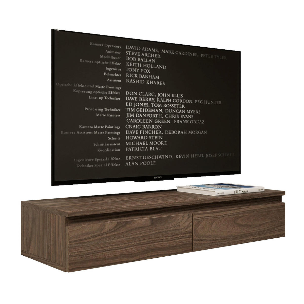 TV stolík Bemmi Slim dvojdverový, dekor orech Wisconsin, 100 cm - tmavohnedá, kompozitné drevo (100/18.2/31.6cm) - Selsey