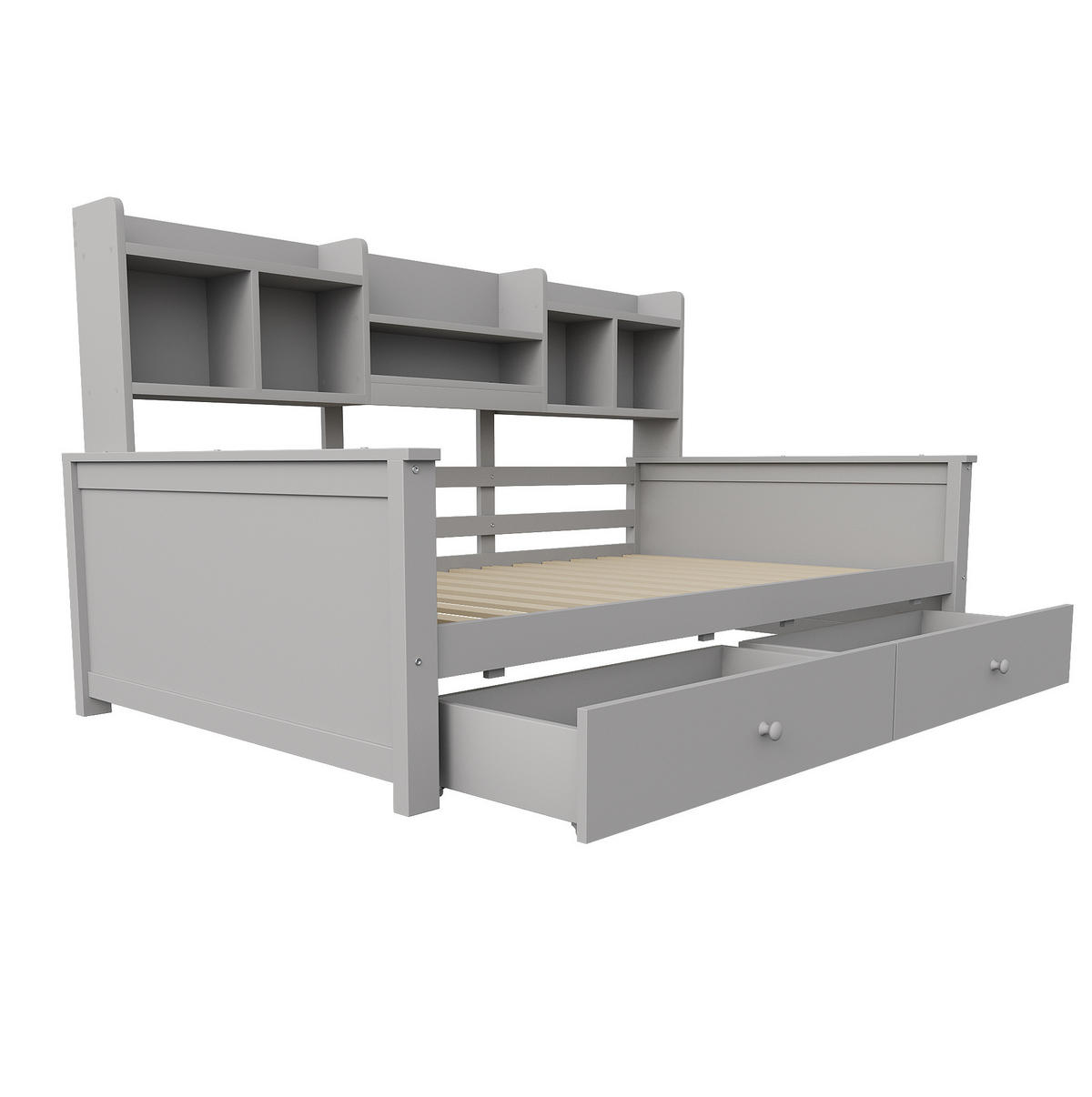 BETT-SOFA mit 2 Schubladen und Ablagefächern 90x200 cm Grau/Weiß - Grau, Holzwerkstoff (90/200cm) - Beauniv