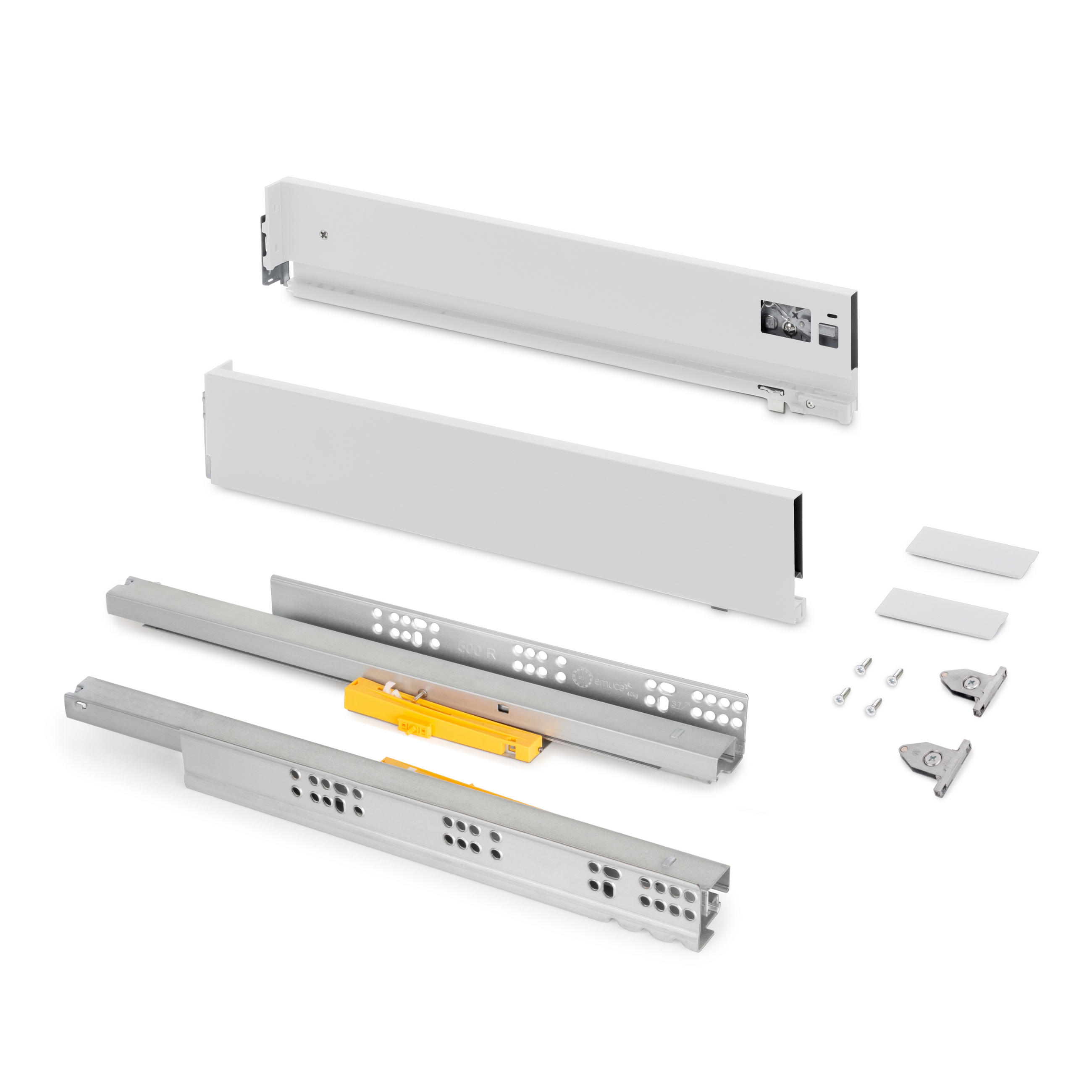 AUSSENSCHUBLADE Vertex mit Push Synchro und 3D-Regelung, Höhe 93mm, 40Kg, Tiefe 500mm, Stahl, Weiß Lackiert - Weiß, Metall (1.3/10/50cm) - EMUCA