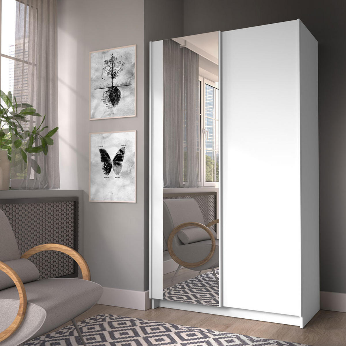 SCHWEBETÜRENSCHRANK Sofia weiß 100 / 54 / 182cm - Weiß, Holz/Holzwerkstoff (100/182/54cm) - Feldmann-Wohnen