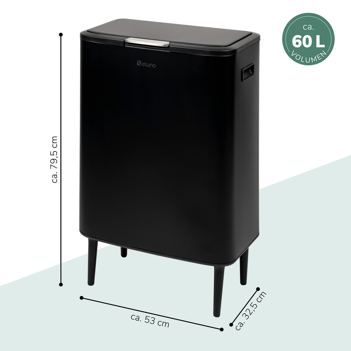 ABFALLEIMER, 60 Liter, aus Metall, schwarz - Schwarz, Metall (53/79.5/32.5cm) - eluno