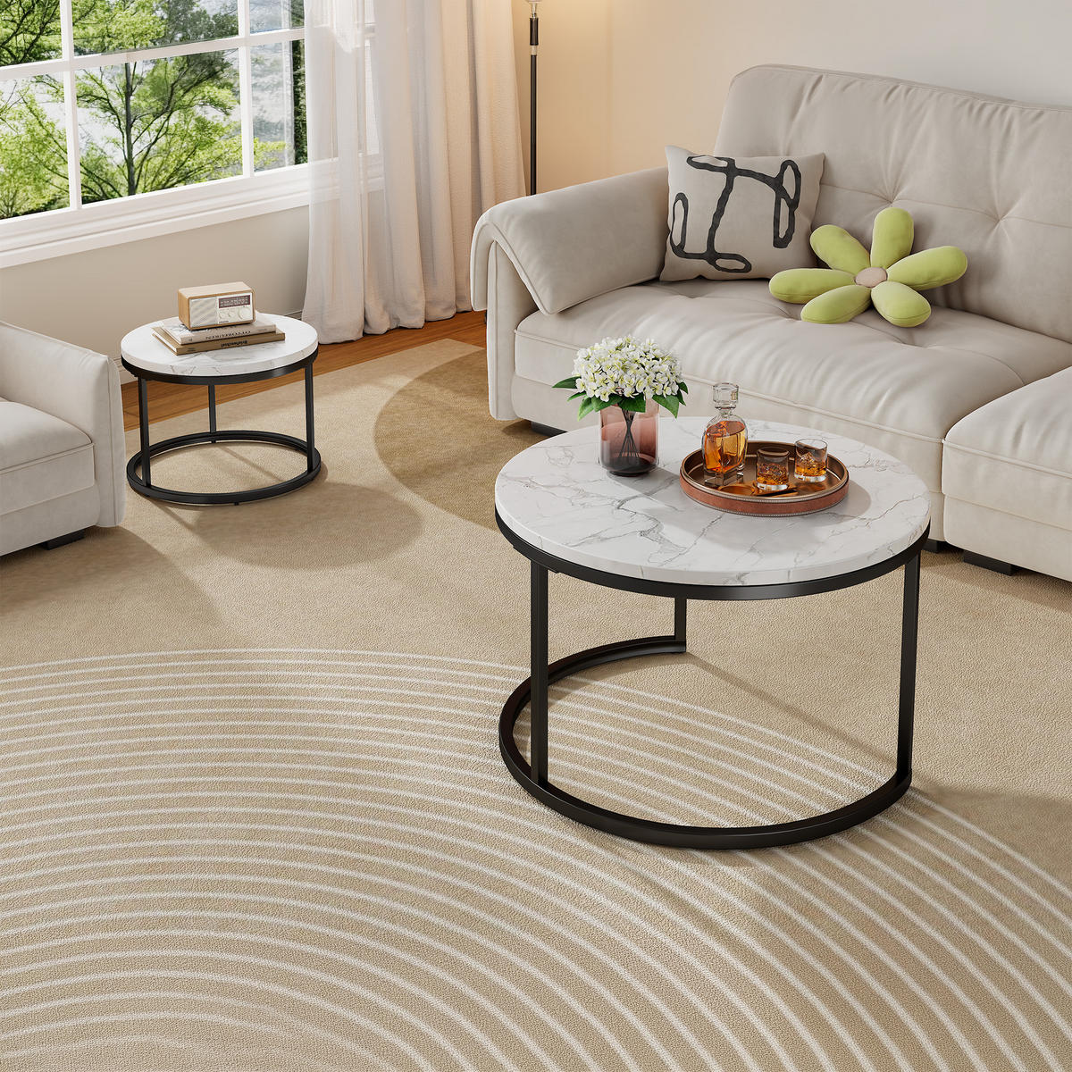 COUCHTISCH 2er Set 70/70/45 cm in Weiß und Schwarz aus MDF mit Metallrahmen - Schwarz/Weiß, Holzwerkstoff/Metall (70/70/45cm) - CHICFURN