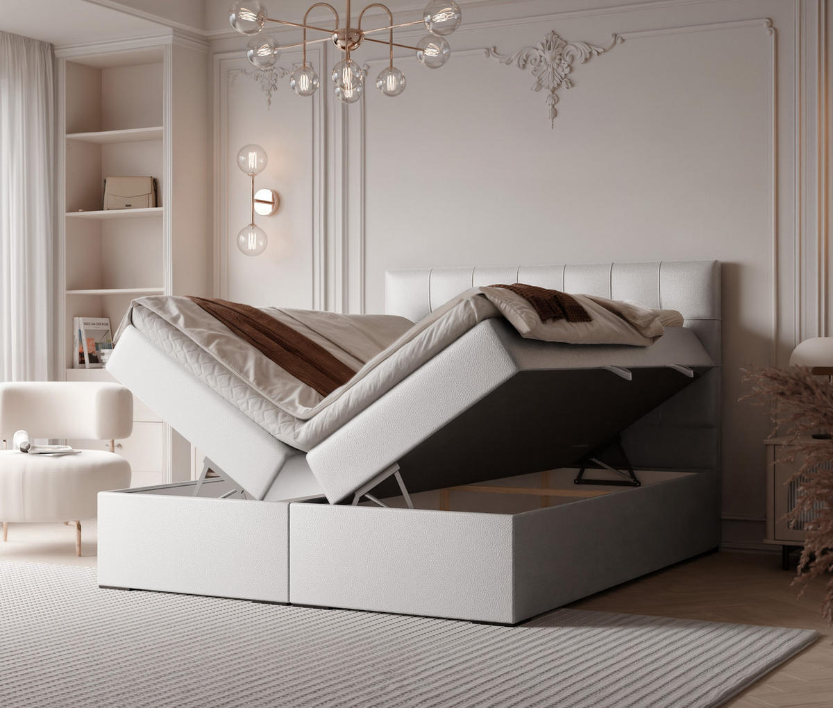 BOXBETT IMPERIAL 200/200 cm, in Weiß, mit Matratze und Topper - Weiß, Holzwerkstoff/Textil (200/200cm) - Idohome