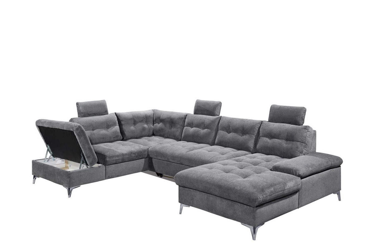 WOHNLANDSCHAFT mit Schlaffunktion und Bettkasten - Chromfarben/Titanfarben, Holz/Kunststoff (324/107/218cm) - ed exciting design