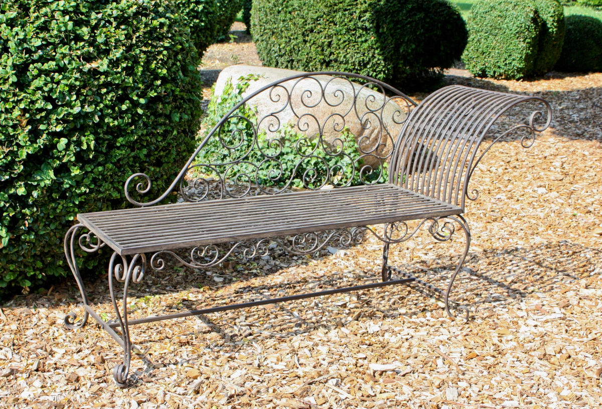 SONNENLIEGE Svea Schwarz-Braun Stahl Gartenbank Wetterfest Liegebank - Schwarz, Metall (163/87/47.5cm) - DELUKE