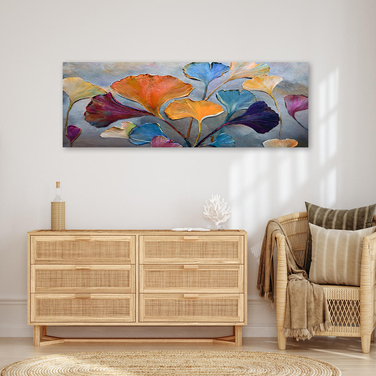 WANDBILD bunte ginko blumen - Multicolor, Textil (90/30cm) - Feeby