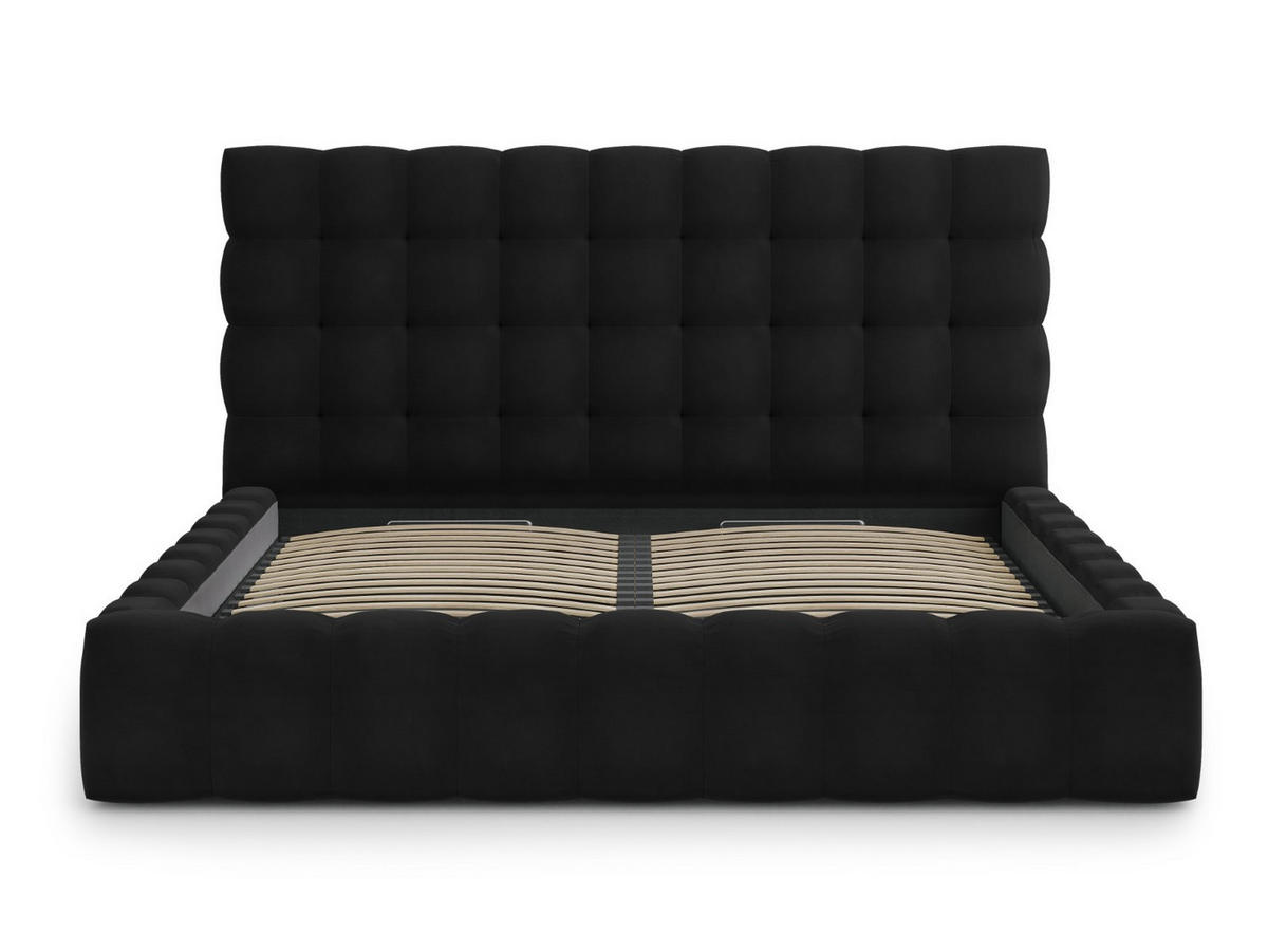 BETT mit Bettkasten und Kopfteil Mamaia aus Samt schwarz 200x200cm - Schwarz, Textil (200/200cm) - Micadoni