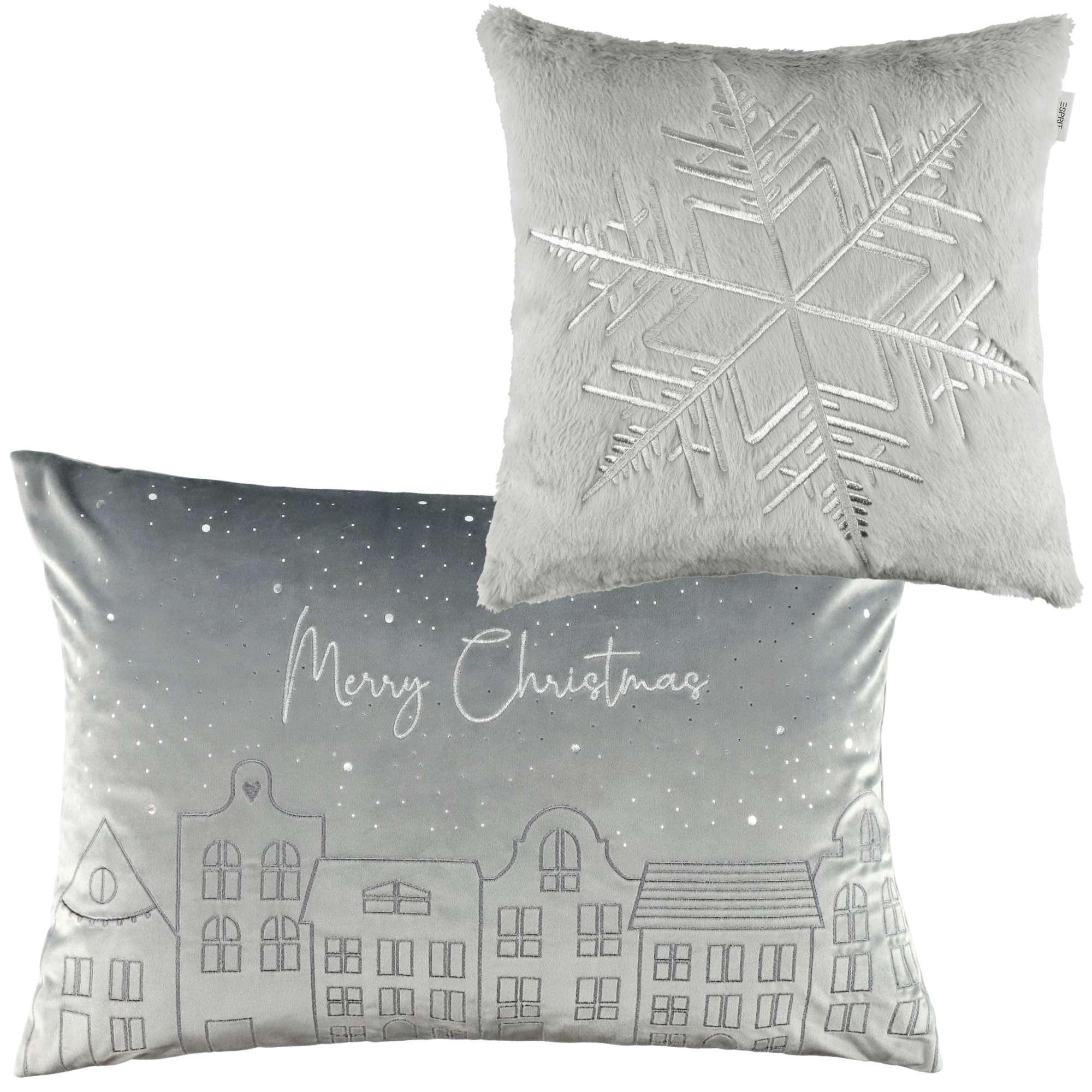 ZIERKISSENHÜLLE WEIHNACHTEN TOWN - Grau, Textil (60/40cm) - Esprit