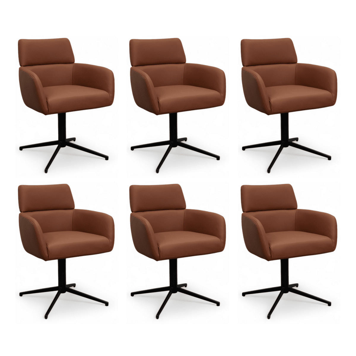 STUHL-SET 6 Stück in Echtleder Dunkelbraun - Schwarz/Braun, Leder/Metall (58/83/58cm) - Furnhouse