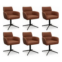 STUHL-SET 6 Stück in Echtleder Dunkelbraun - Schwarz/Braun, Leder/Metall (58/83/58cm) - Furnhouse