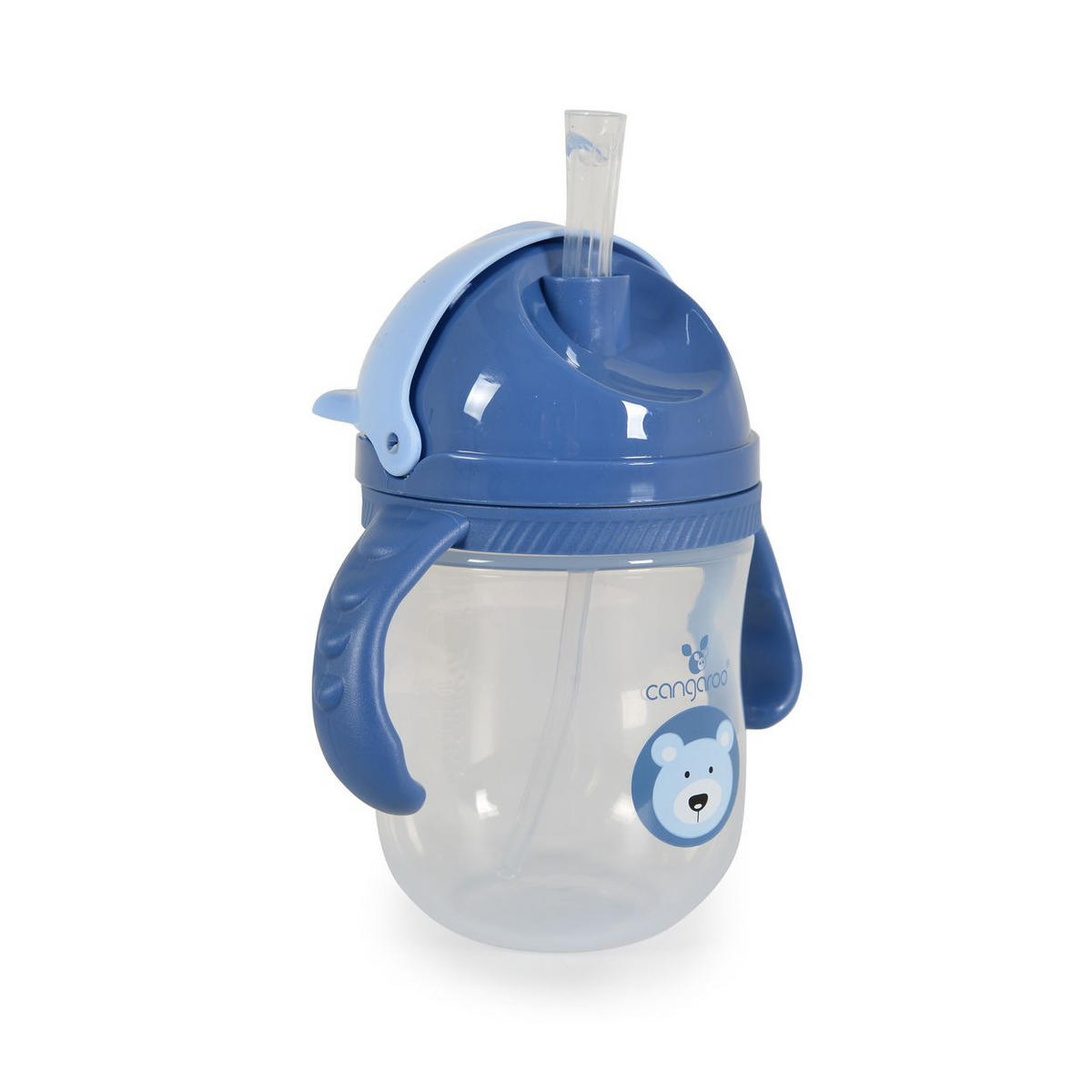 TRINKLERNBECHER Berry 240 ml blau Silikon, deckel, Schutzdeckel, Trinkhalm, Haltegriffe, Griff, griffe - Blau, Kunststoff (7/14/7cm) - Cangaroo