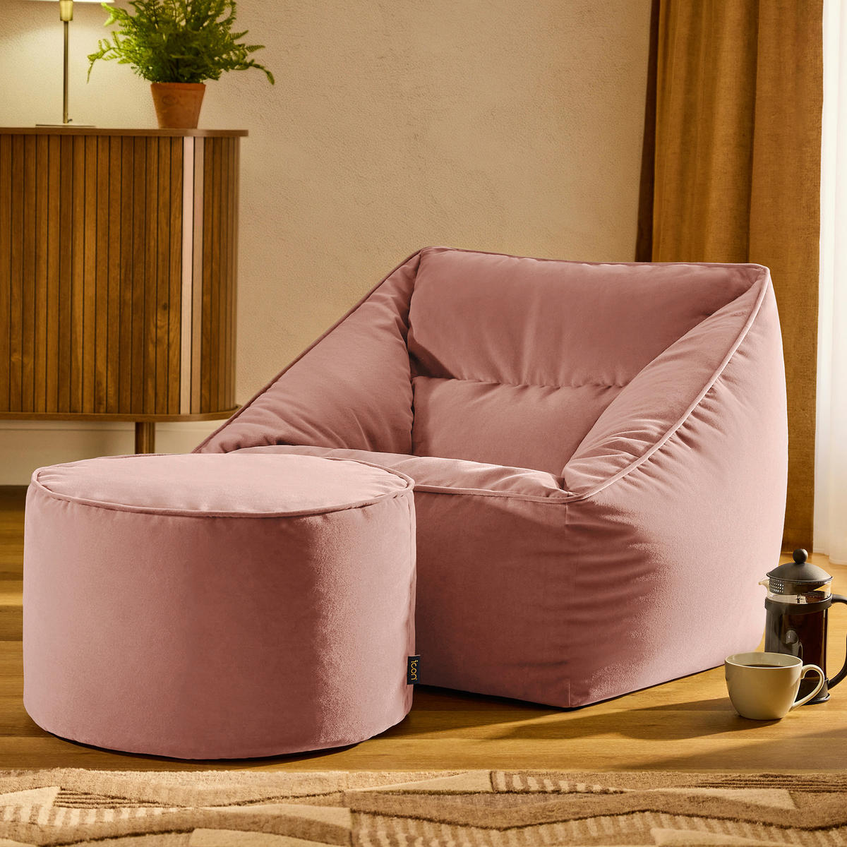 SITZSACK Natalia Samt Sessel mit Milano Fußhocker - Pink, Textil (70/65/70cm) - icon